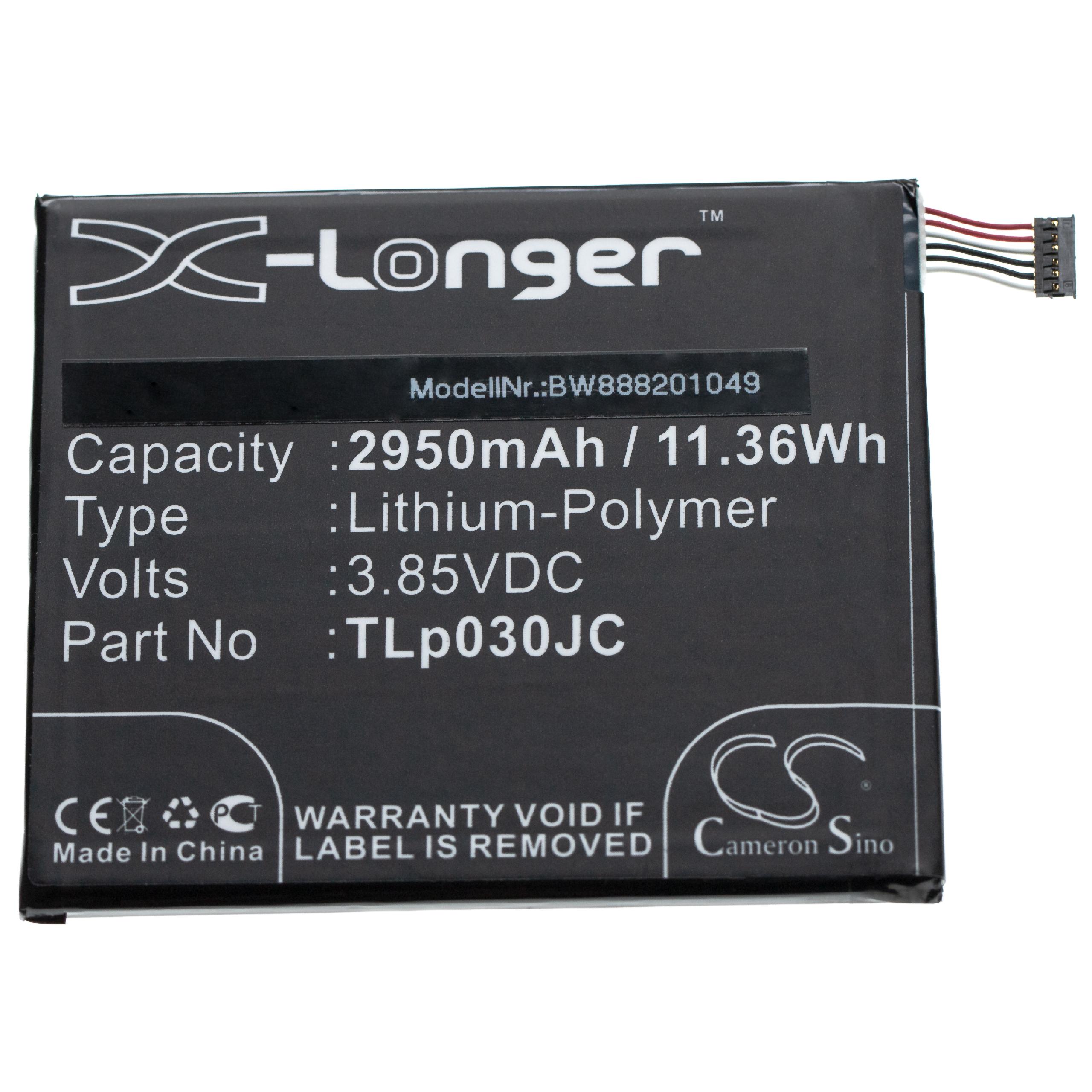 Batterie remplace Alcatel CAC3000034CC, TLp030JC pour téléphone portable - 2950mAh, 3,85V, Li-ion
