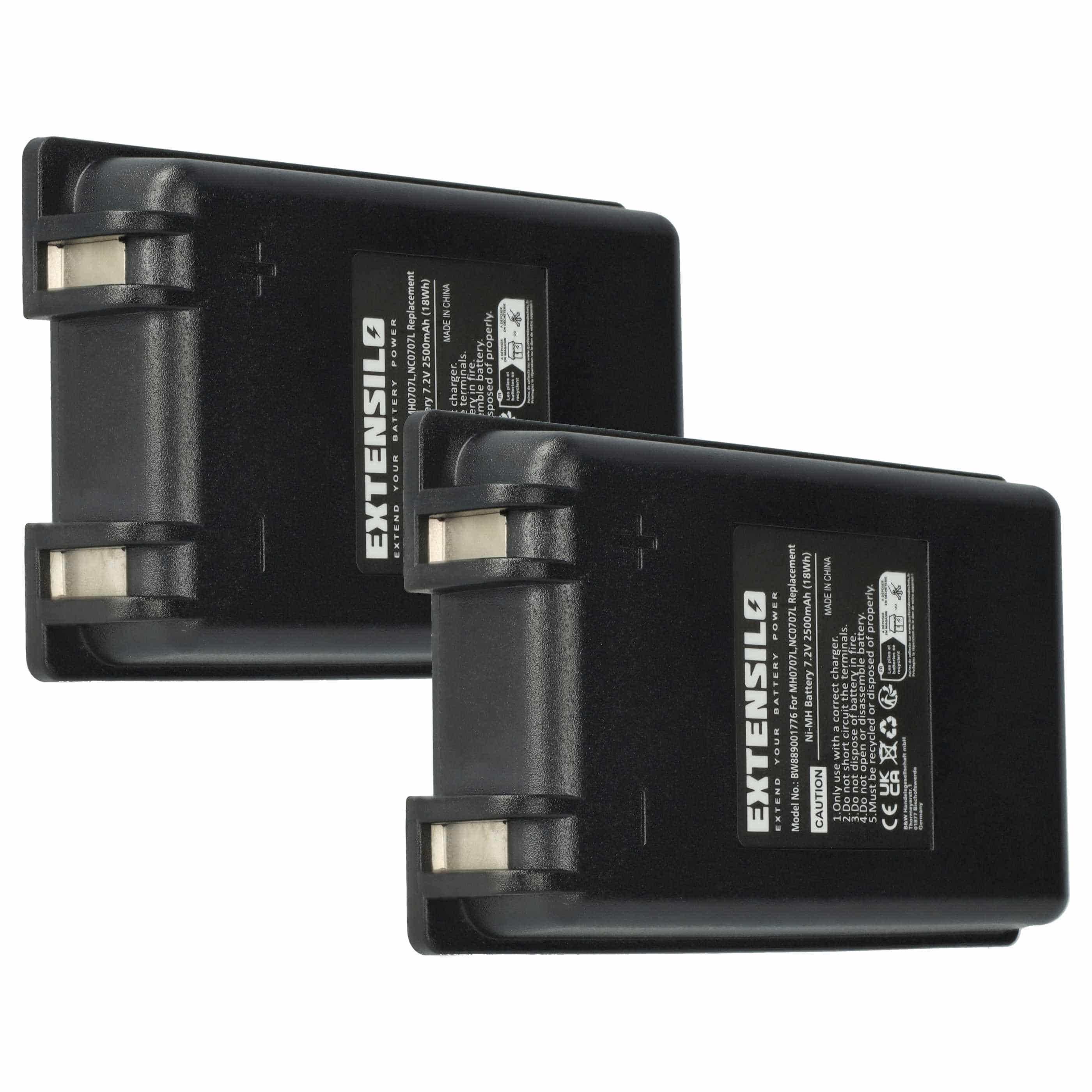 Battery (2 Piece) as Replacement for Autec MH0707L, NC0707L Remote Control - 2500 mAh 7.2 V NiMH