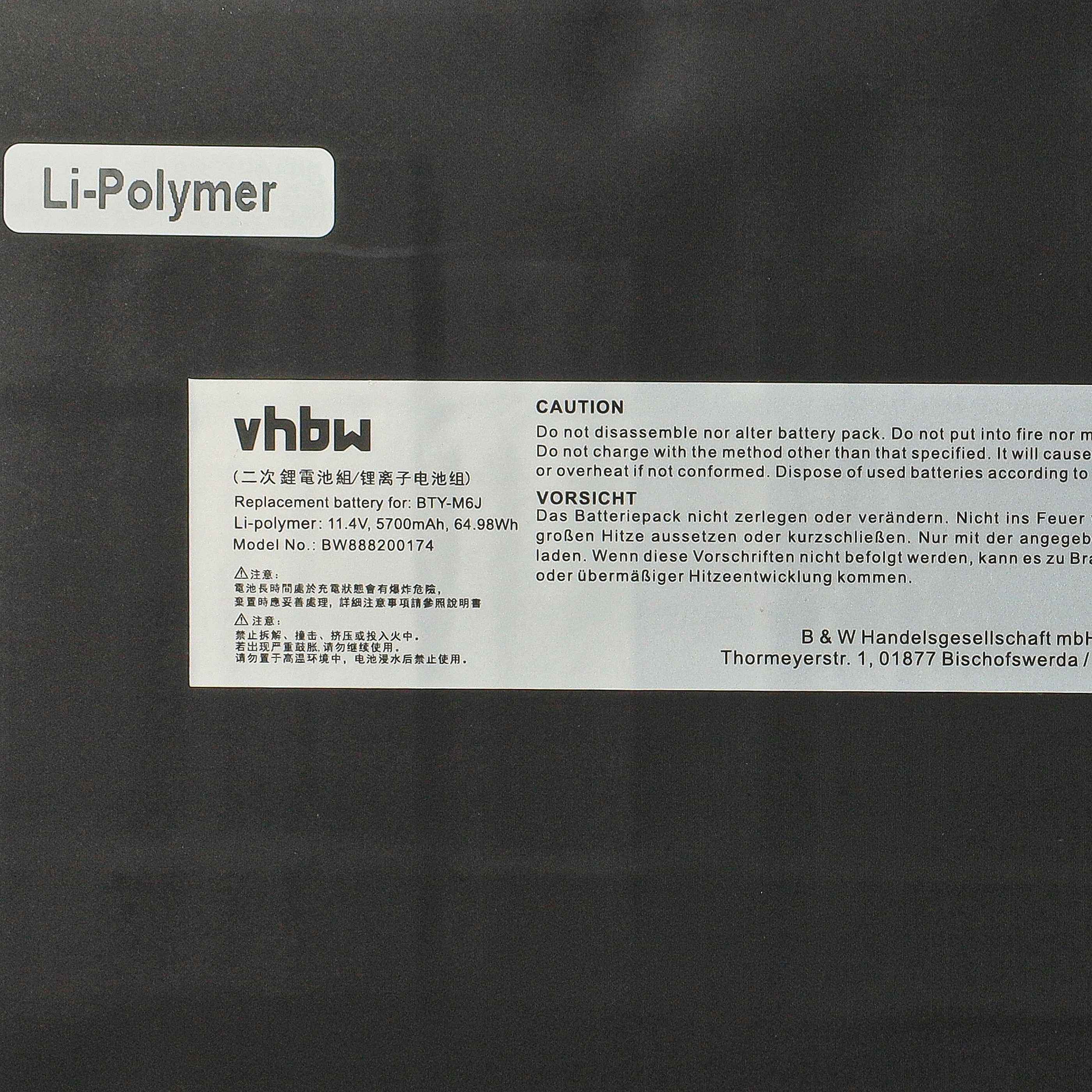 Akumulator do laptopa zamiennik MSI BTY-M6J, BTY-U6J, MS-17B4, MS-17B1, MS-16K4 - 5700 mAh 11,4 V LiPo
