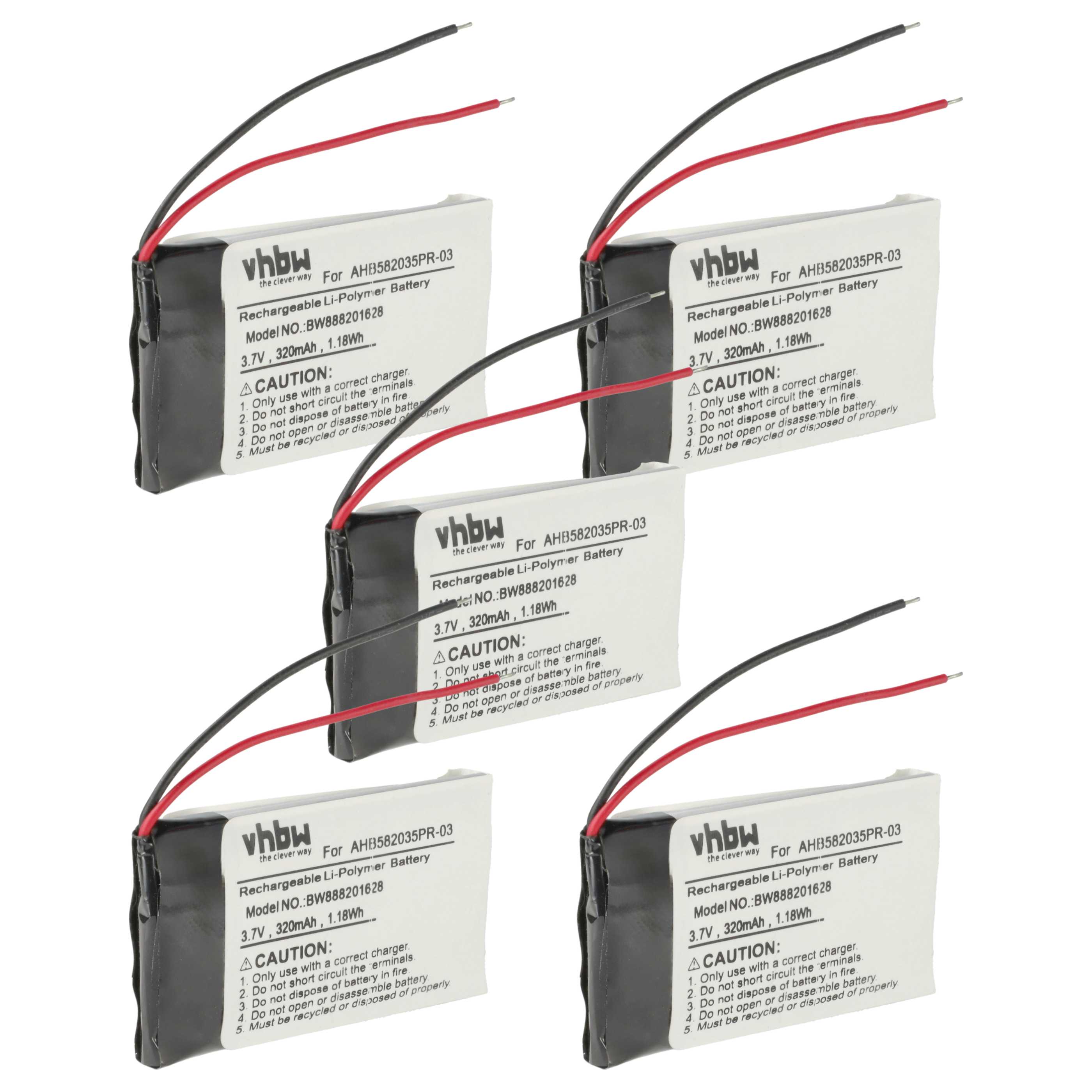 5x Batería reemplaza Jabra AHB582035PR-03 para dispositivo manos libres (320 mAh, 3,7 V, Li-Polímero)