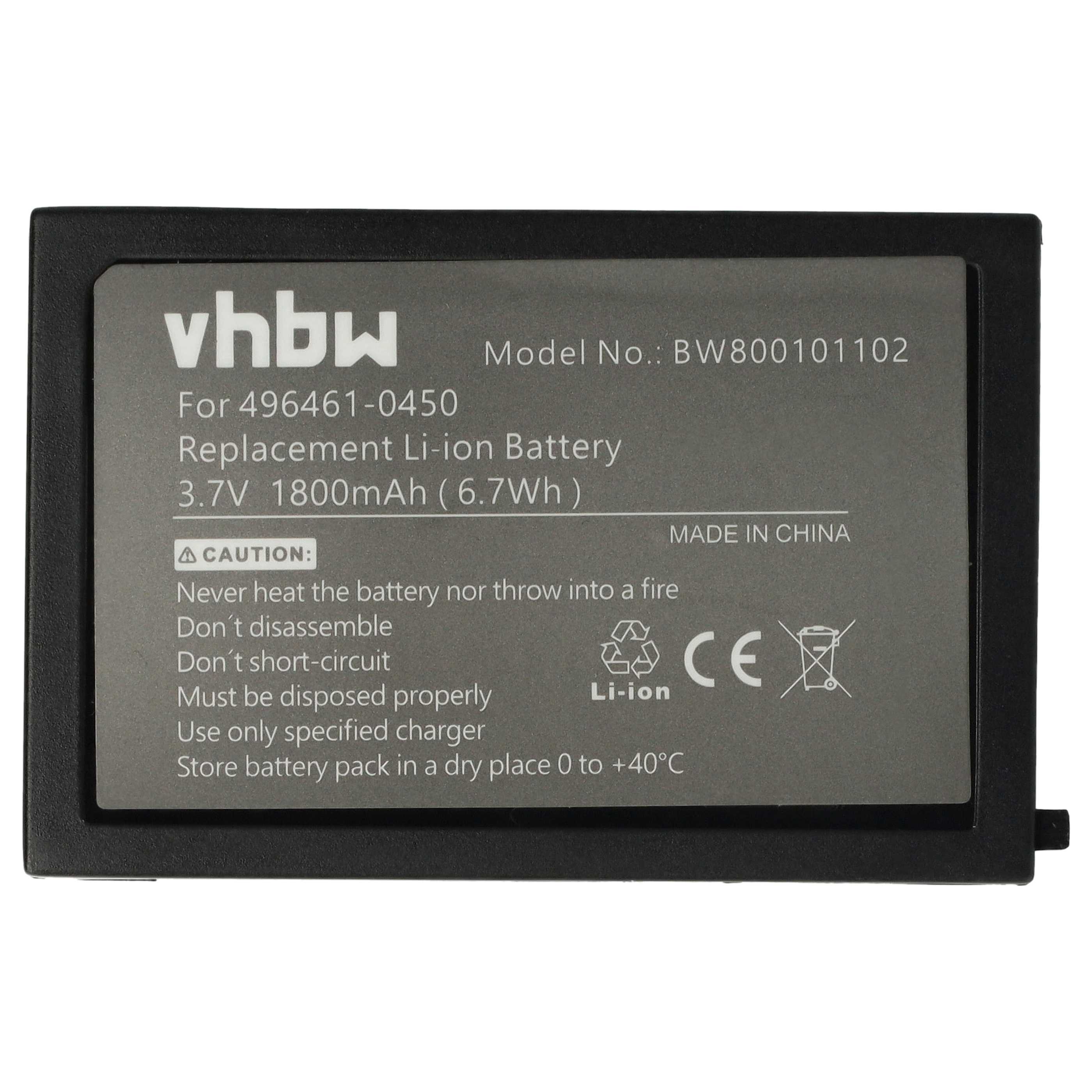 Batería reemplaza BT-20L, 496461-0450, 496466-1130 para escáner código de barras (1800 mAh, 3,7 V, Li-Ion)