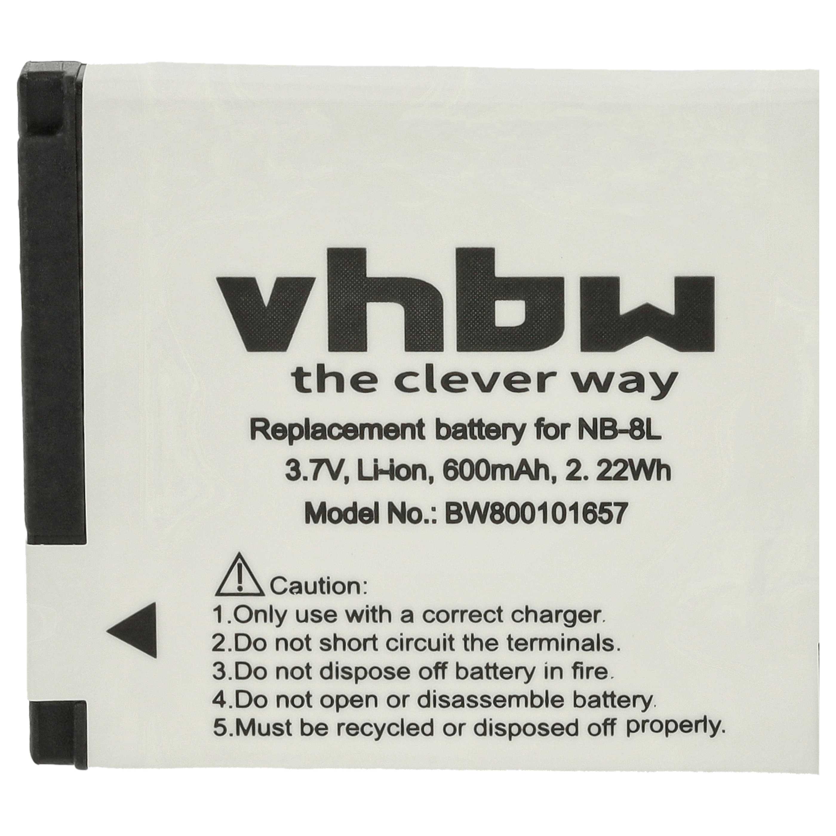 3x Battery replaces Canon NB-8L - 600mAh, 3.6V, Li-Ion