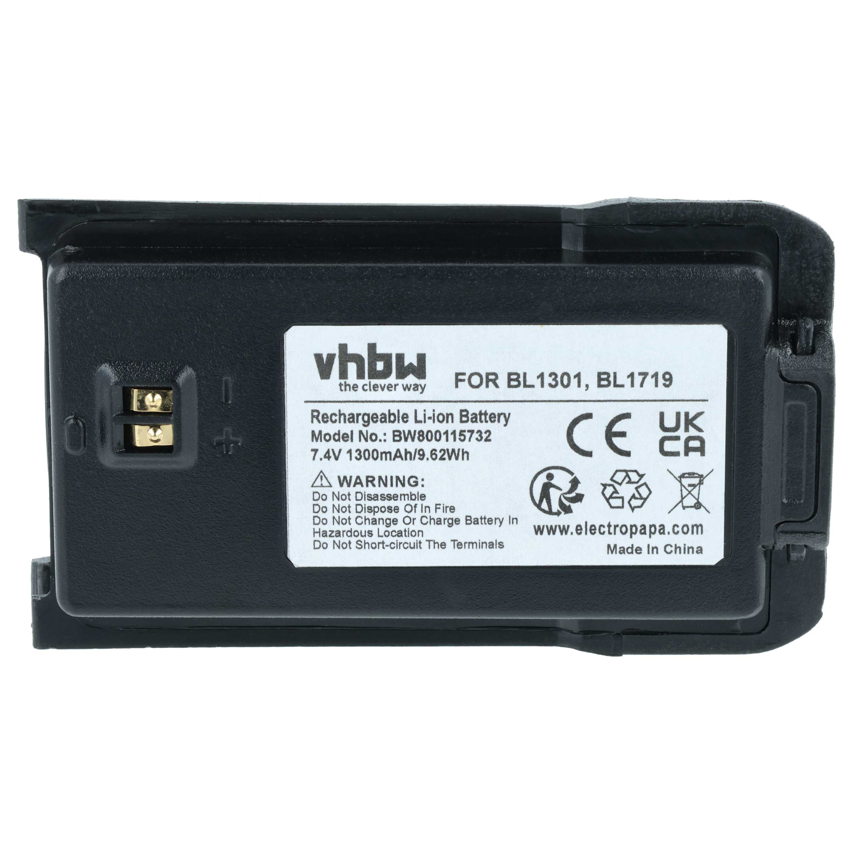 Radio Battery replaces Hyt / Hytera BL2407, BL1301, BL1719 - 1300 mAh 7.4 V Li-Ion