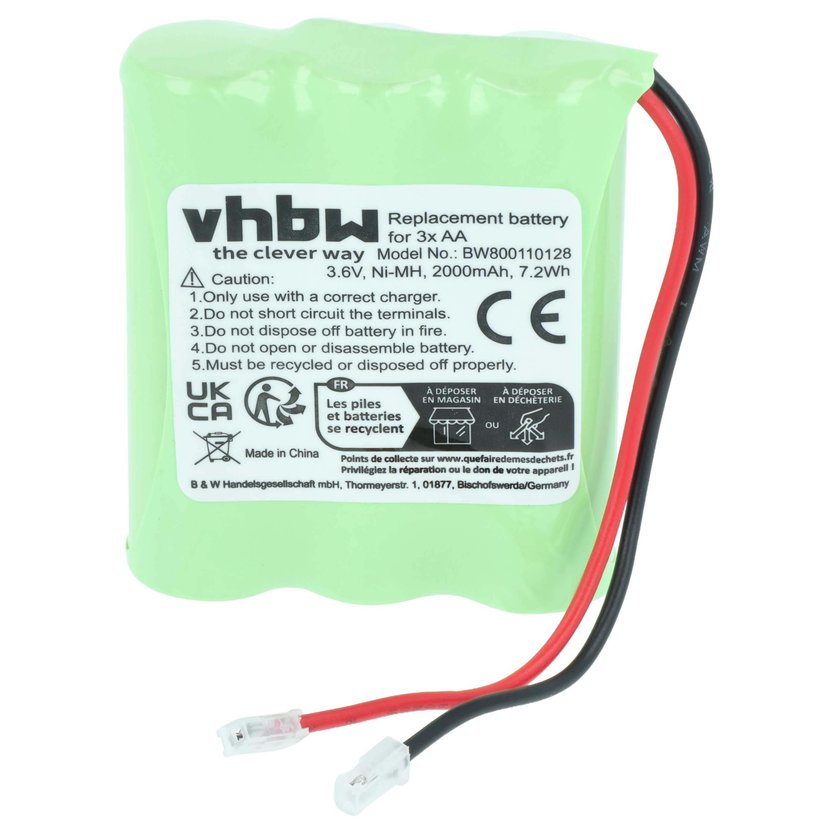 Universal Battery for various Devices - 2000 mAh 3.6 V NiMH Replaces 3x AA Mignon