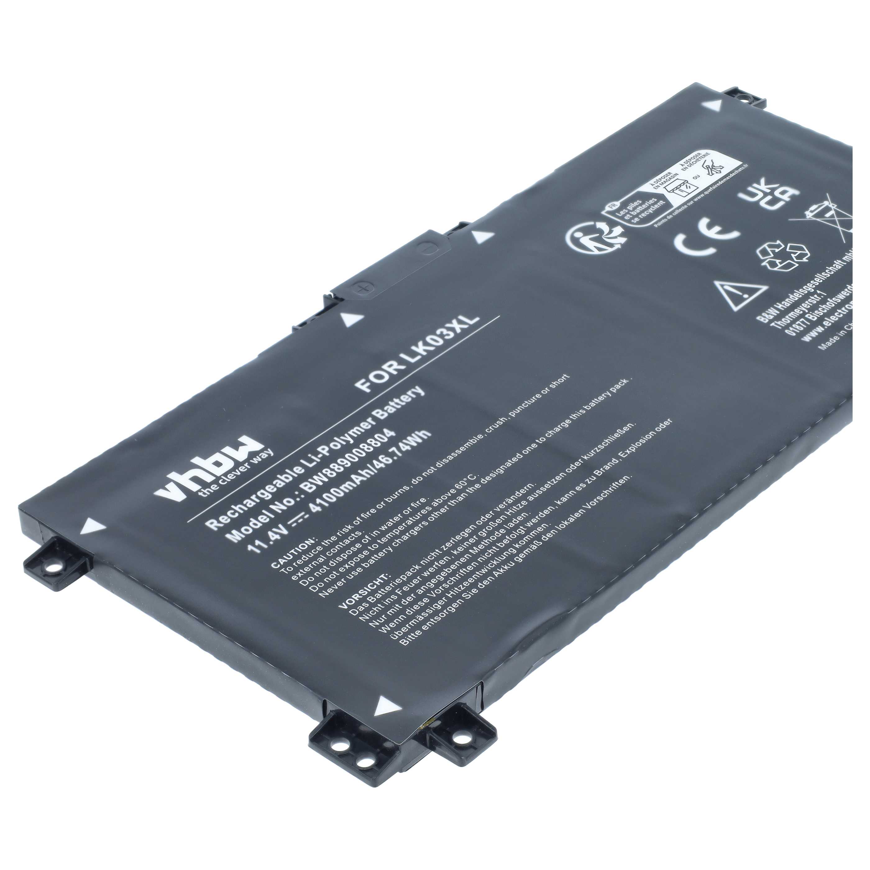 Notebook-Akku als Ersatz für HP 916368-541, 916814-855 für HP - 4100mAh 11,4V Li-Polymer, schwarz
