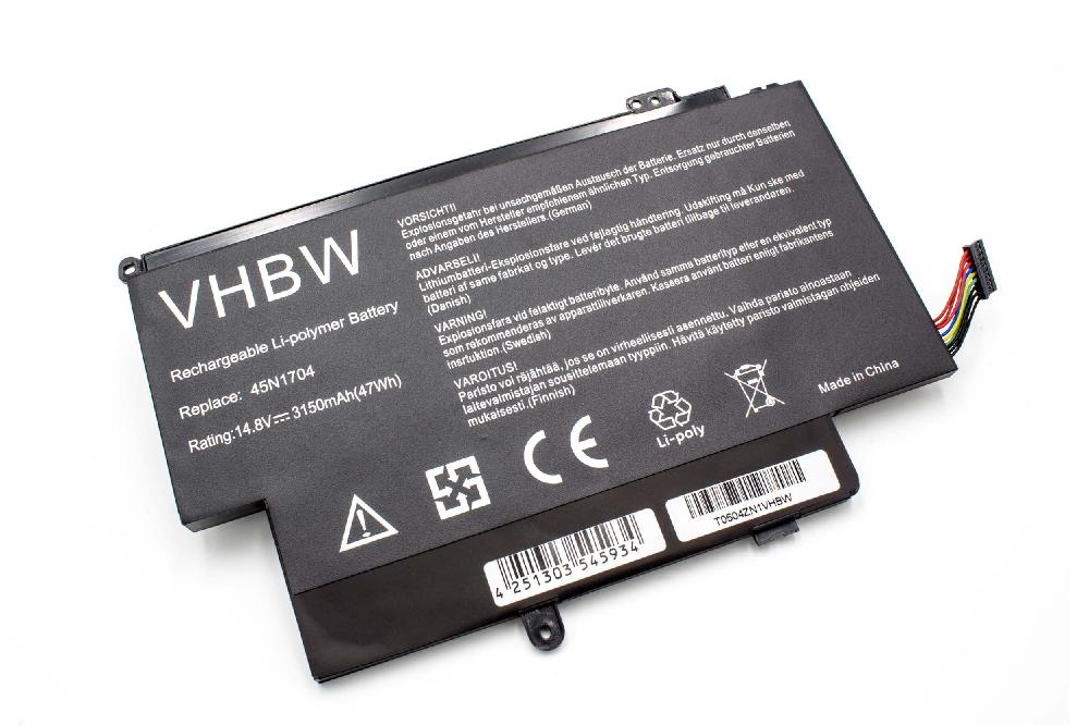 Batterie remplace Lenovo 45N1706, 45N1705, 45N1704 pour ordinateur portable - 3150mAh 14,8V Li-polymère