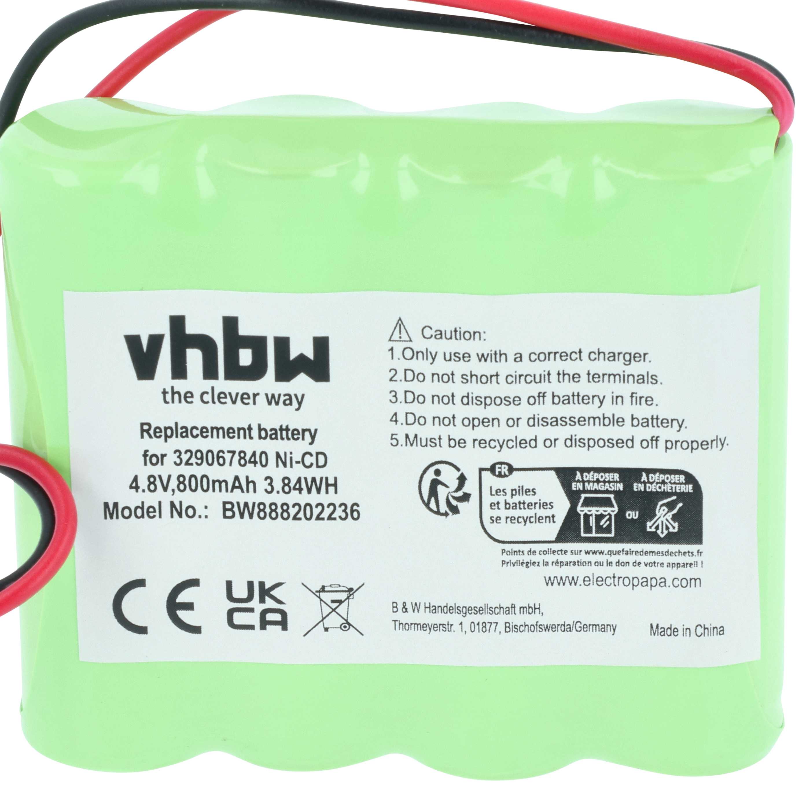5x Batteries remplace Schneider 4BD-AA800BT, 329067840 pour éclairage de secours Schneider - 800mAh 4,8V NiCd