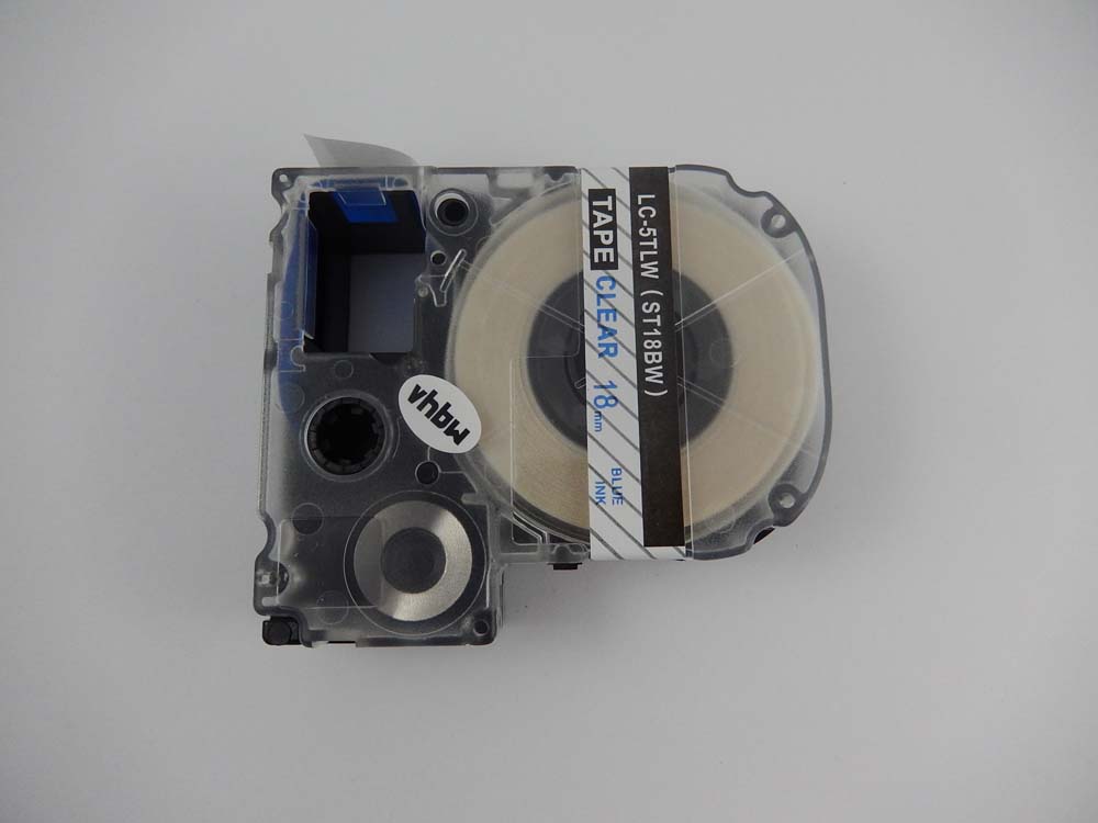 Cassette à ruban remplace Epson LC-5TLW - 18mm lettrage Bleu ruban Transparent