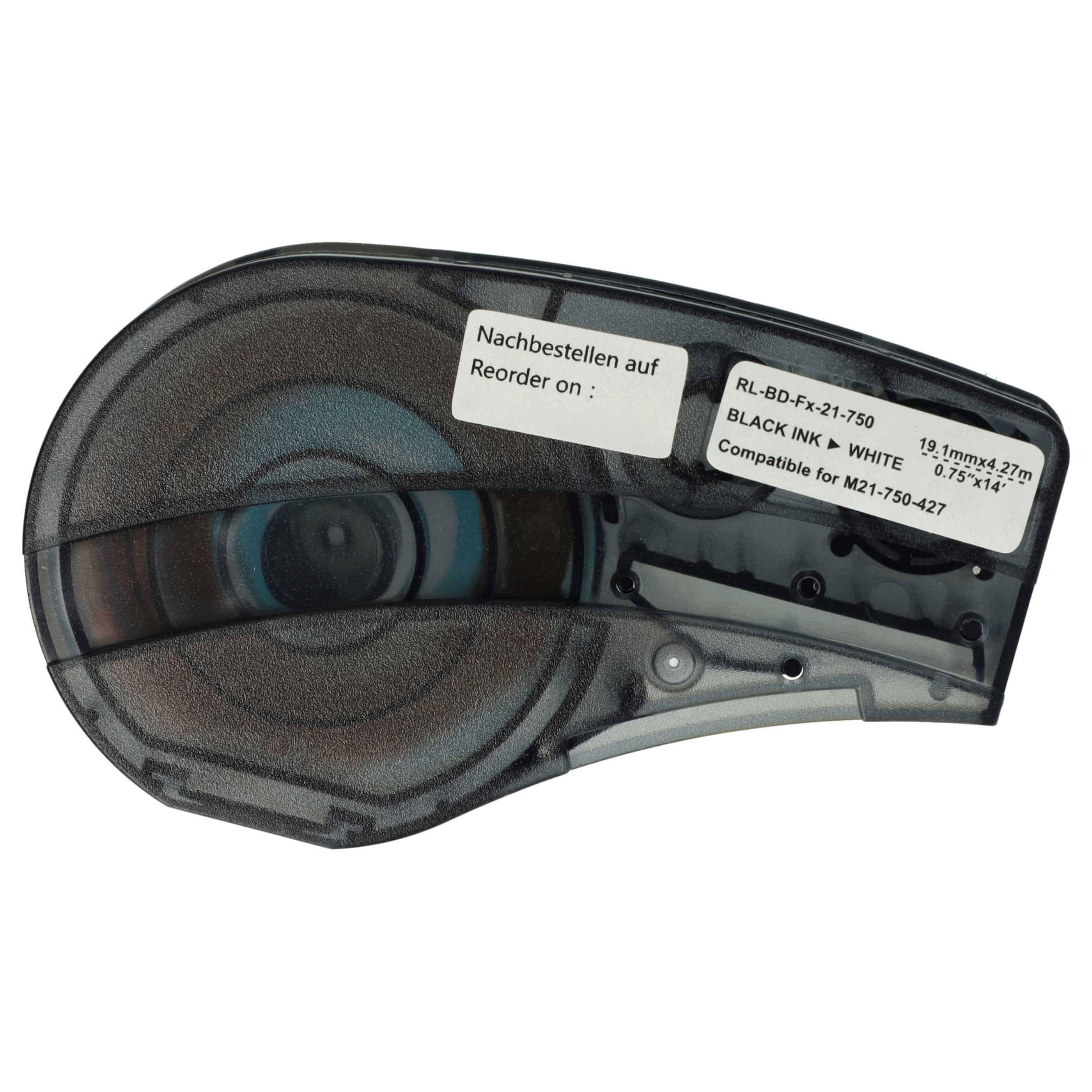 Cassetta nastro sostituisce Brady M21-750-427 per etichettatrice Brady 19,05mm nero su bianco, vinile