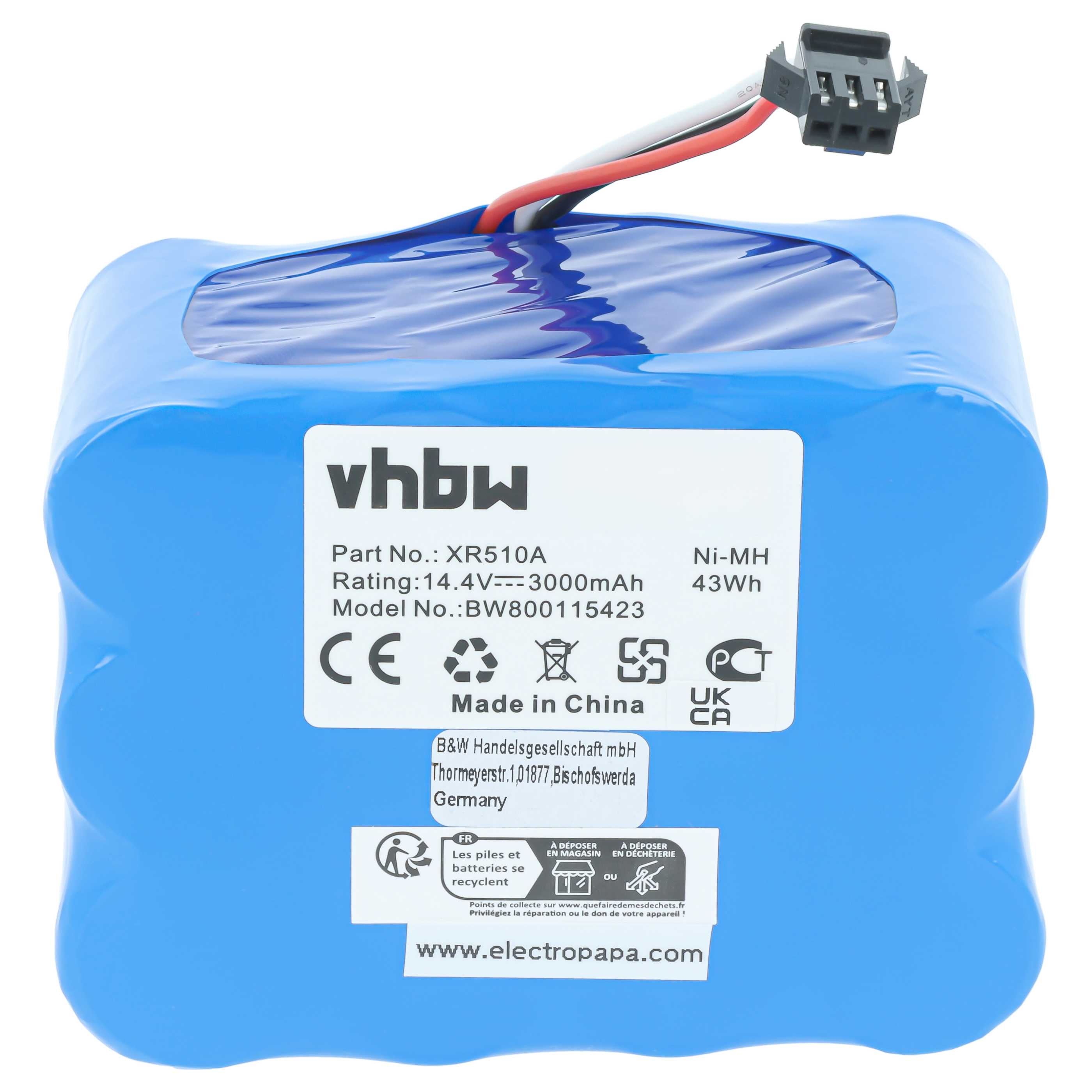 Batterie remplace Klarstein NS3000D03X3, YX-NI-MH-022144-TN pour robot aspirateur Cleanna - 3000mAh 14,4V NiMH