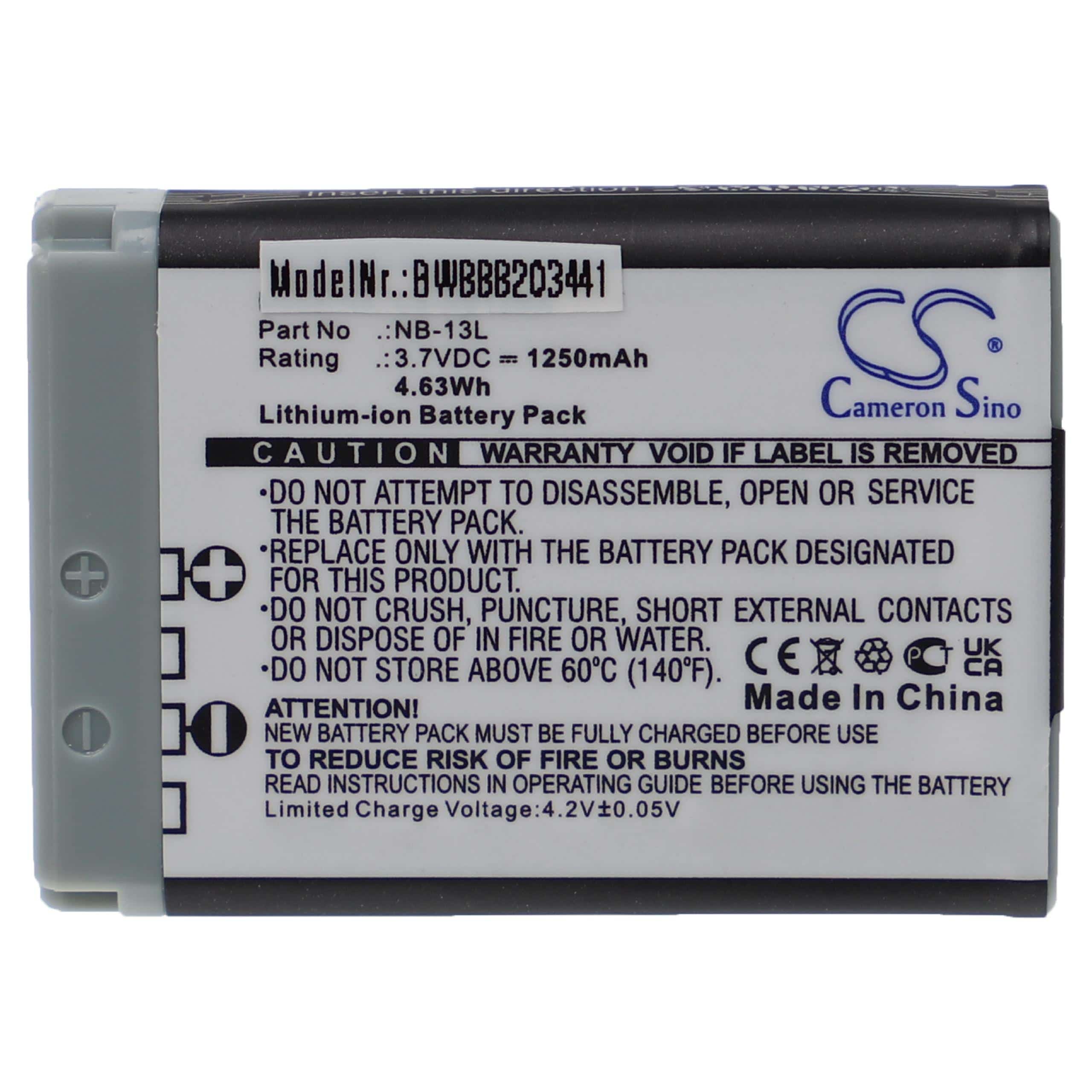 Battery Replacement for Canon NB-13L - 1250mAh, 3.7V, Li-Ion