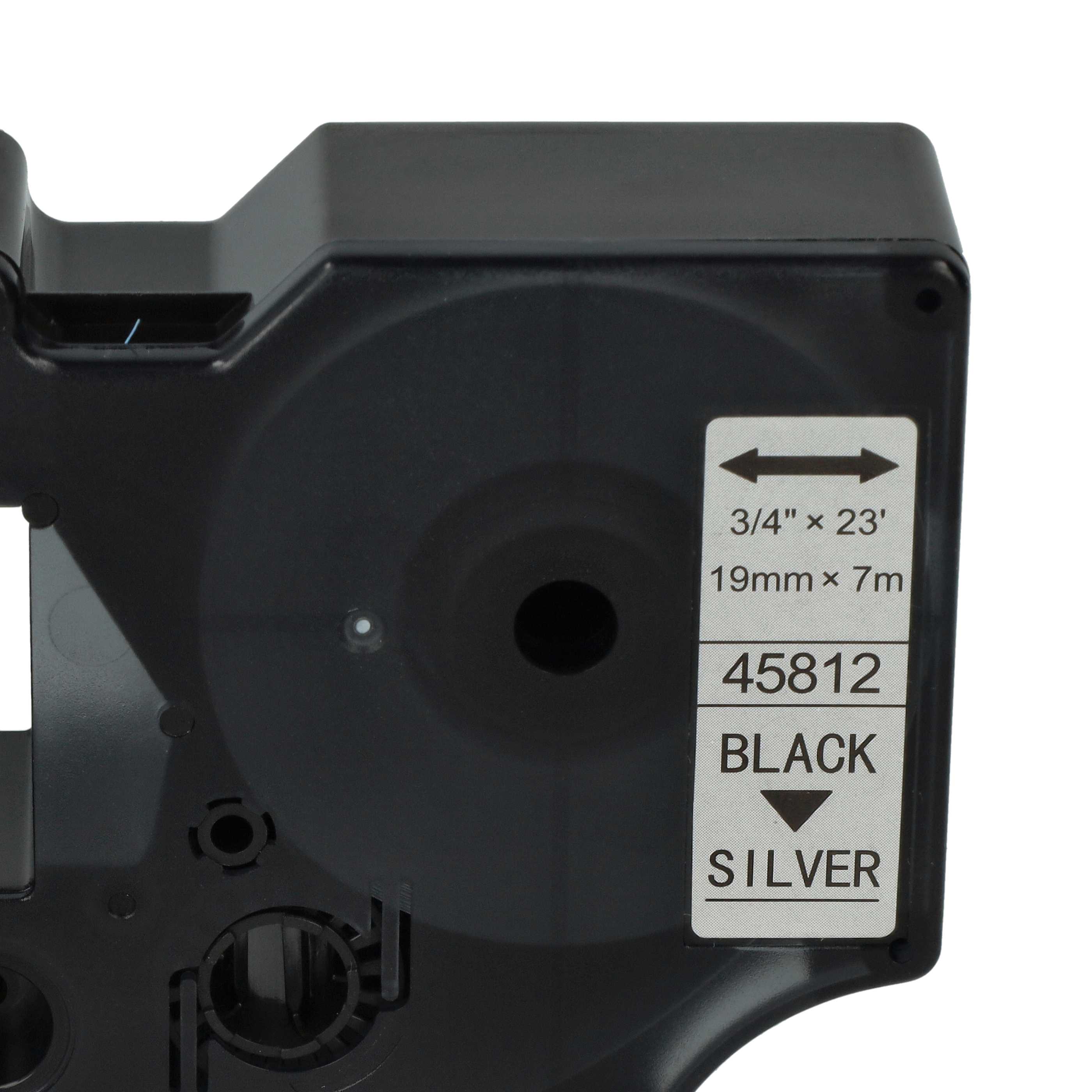 Label Tape replaces Dymo D1, 45812 - 19 mm Black to Silver