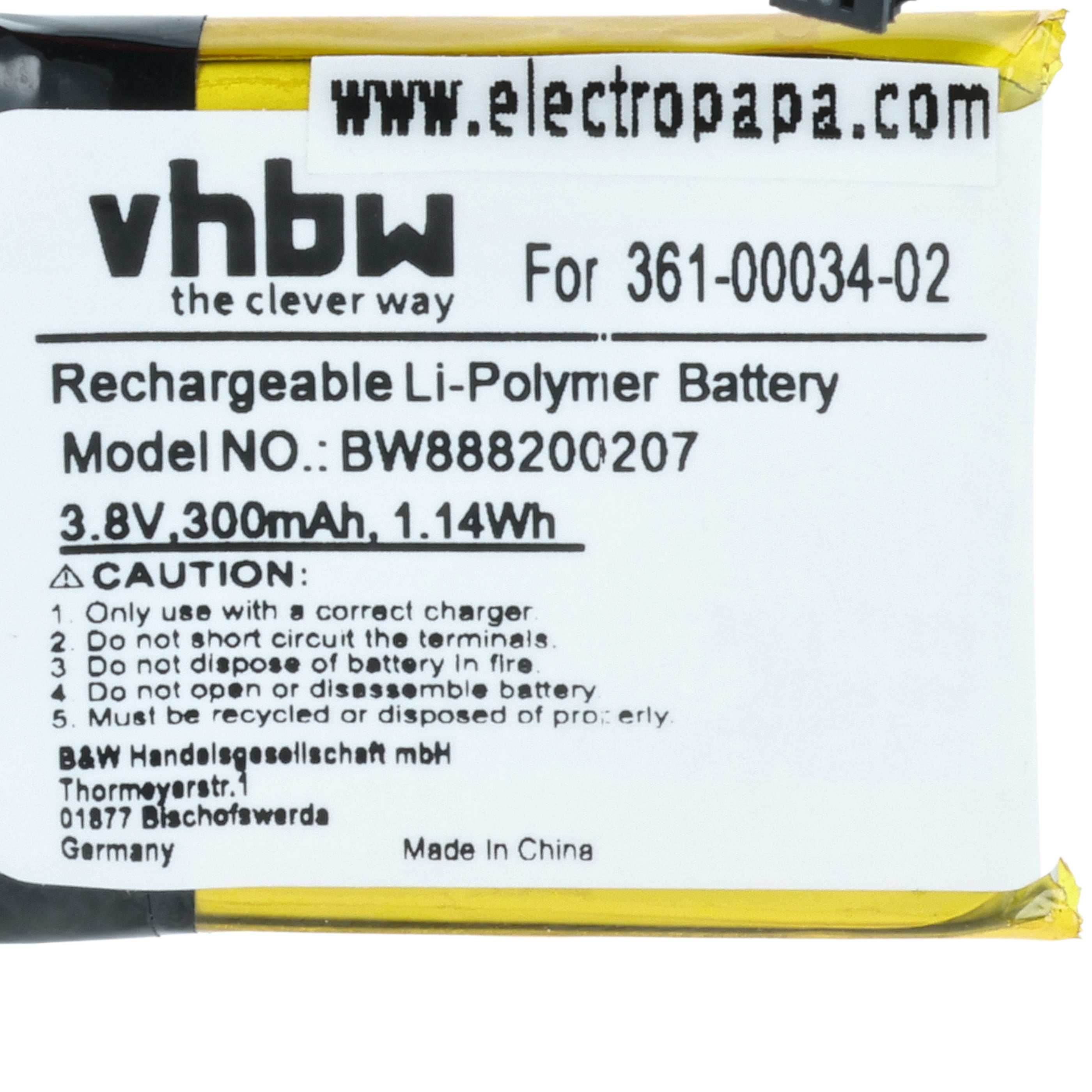 Batteria sostituisce Garmin 361-00034-02 per smartwatch - 300mAh 3,7V Li-Poly