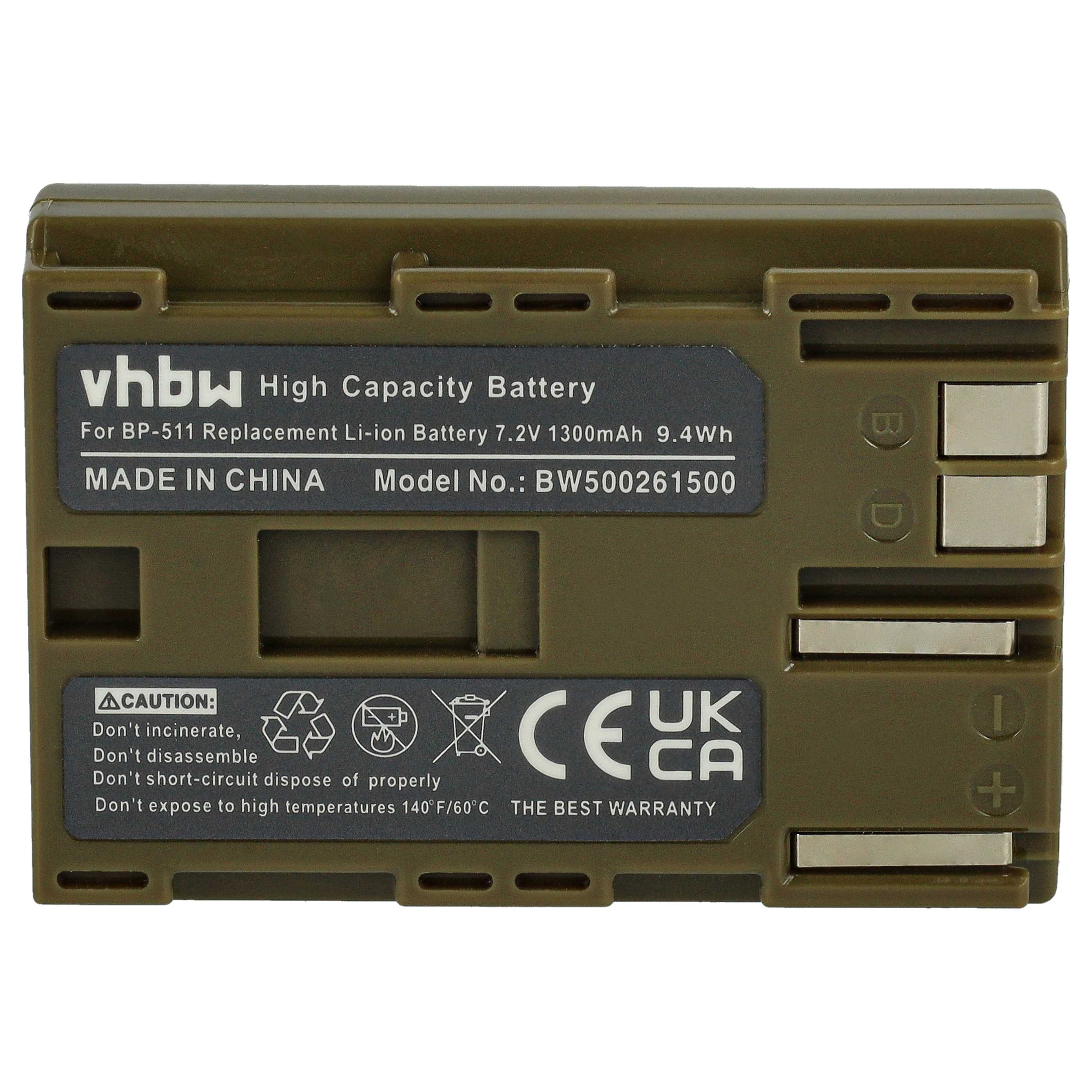 Akumulator do aparatu cyfrowego zamiennik Canon BP-508, BP-511A, BP-511, BP-512 - 1300 mAh 7,2 V Li-Ion