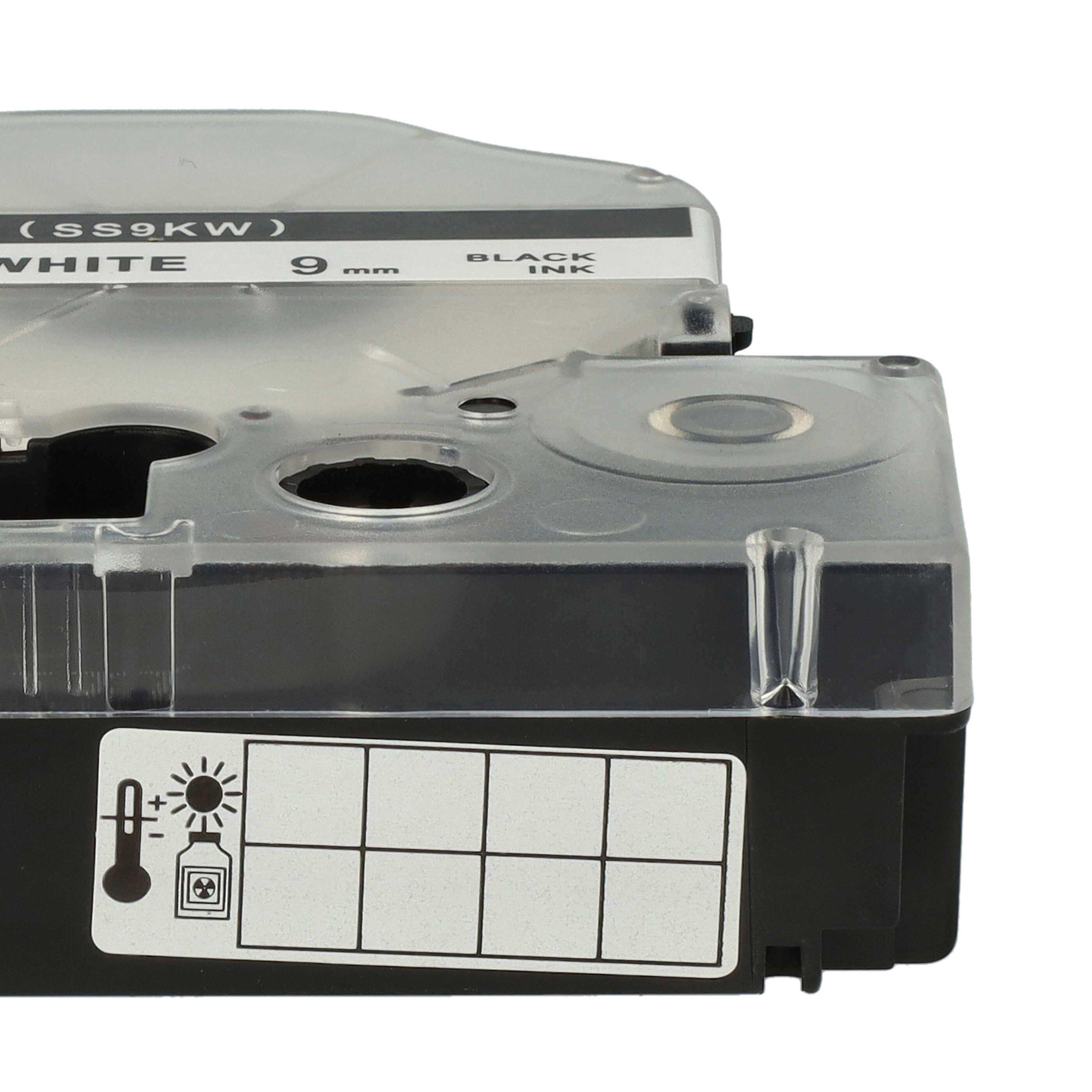 Cassette à ruban remplace Epson LC-3WBN - 9mm lettrage Noir ruban Blanc