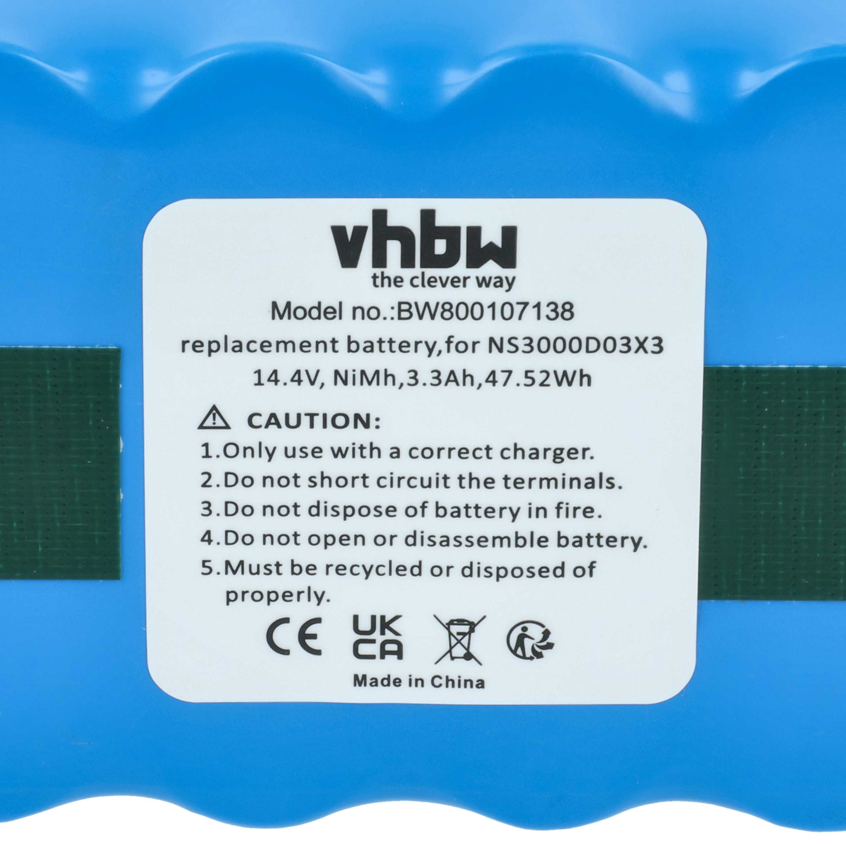 Batteria sostituisce YX-NI-MH-017144-COR, NS3000D03X3, YX-Ni-MH-022144 per aspirapolvere - 3300mAh 14,4V NiMH
