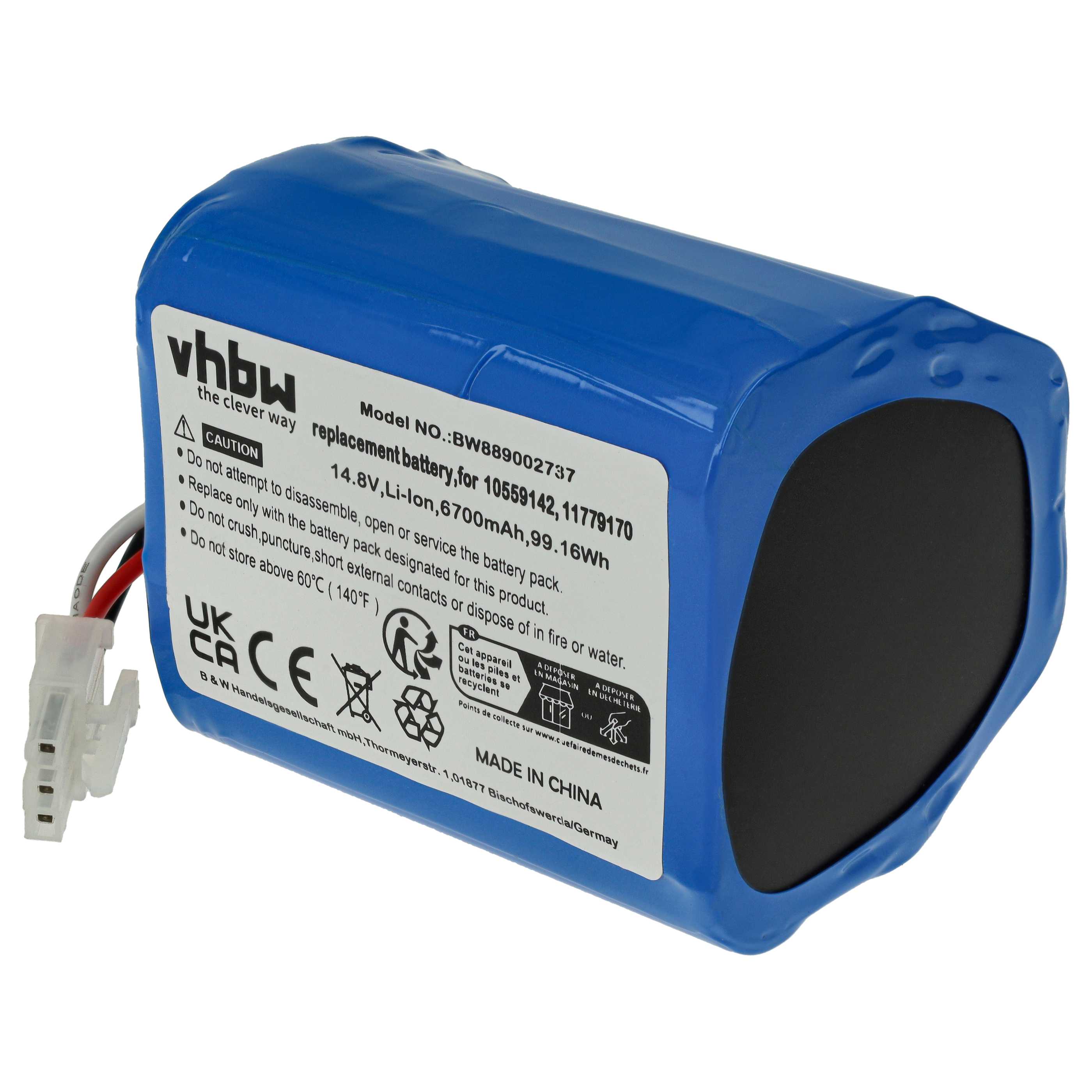 Battery replaces Miele 11779170, 10559142 for Miele 6700mAh, 14.8V, Li-Ion