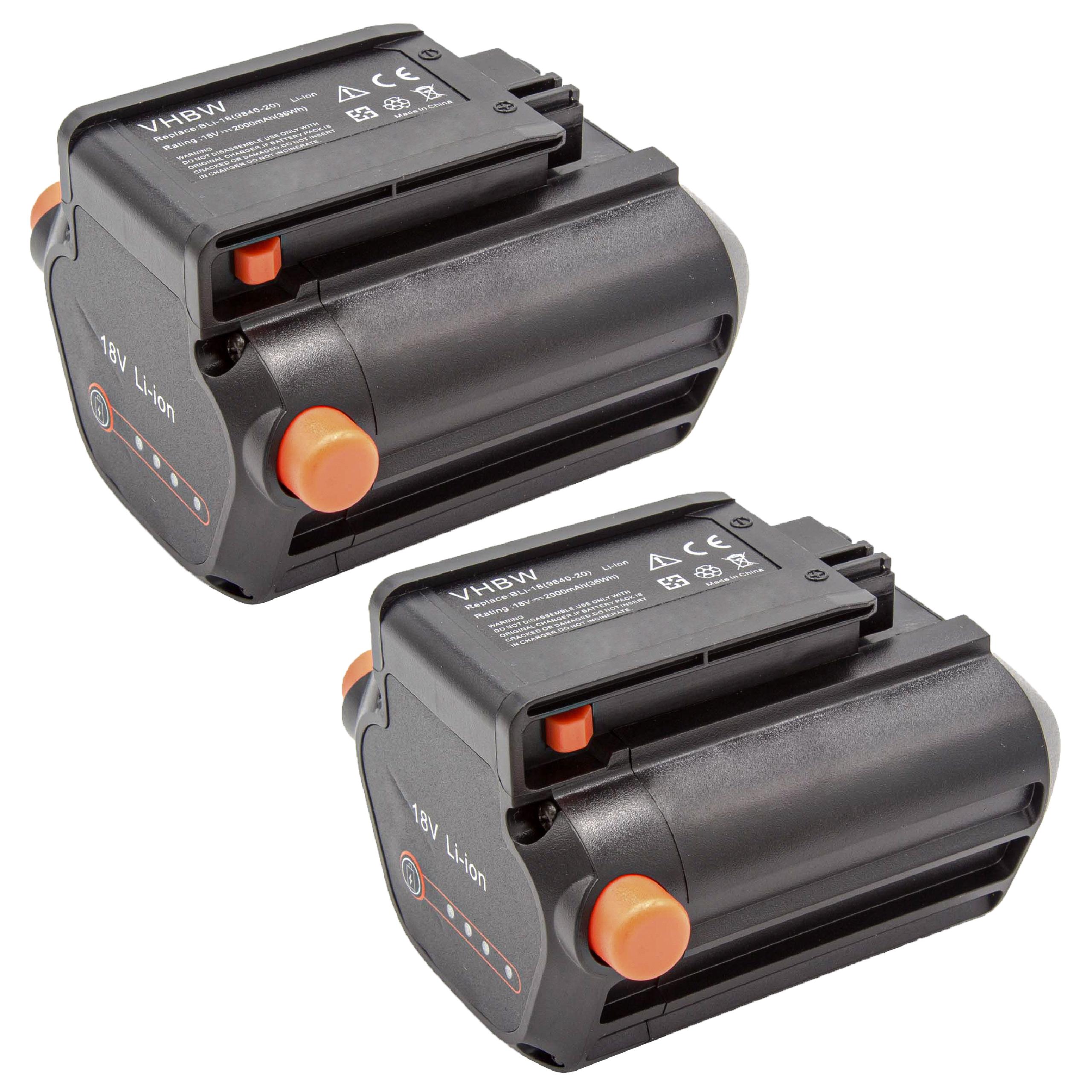 Lawnmower Battery (2 Units) Replacement for Gardena BLi-18, 9839-20, 9840-20 - 2000mAh 18V Li-Ion, black
