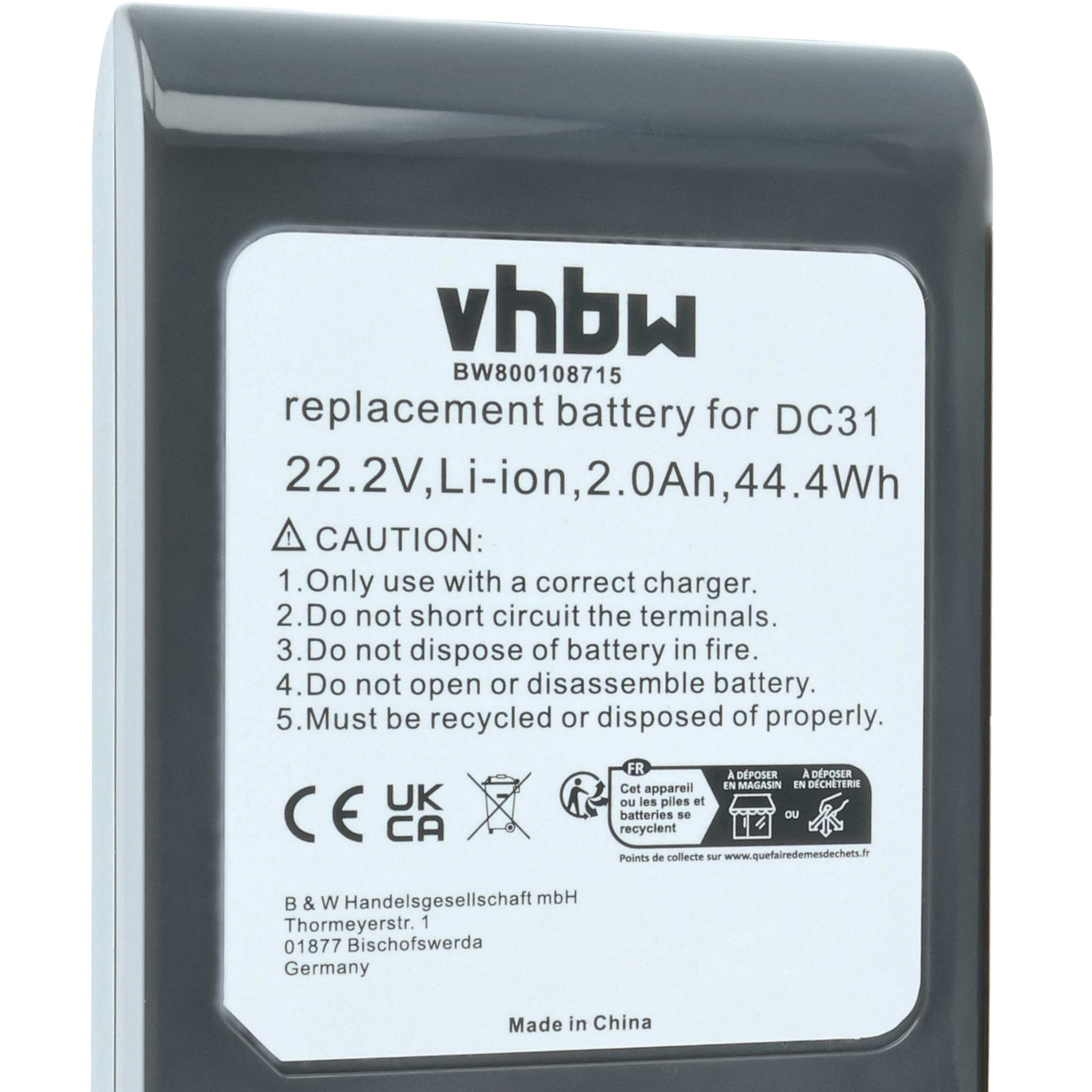 Batteria sostituisce Dyson 17083-4211, 17083-3511, 17083-2811 per aspirapolvere - 2000mAh 22,2V Li-Ion