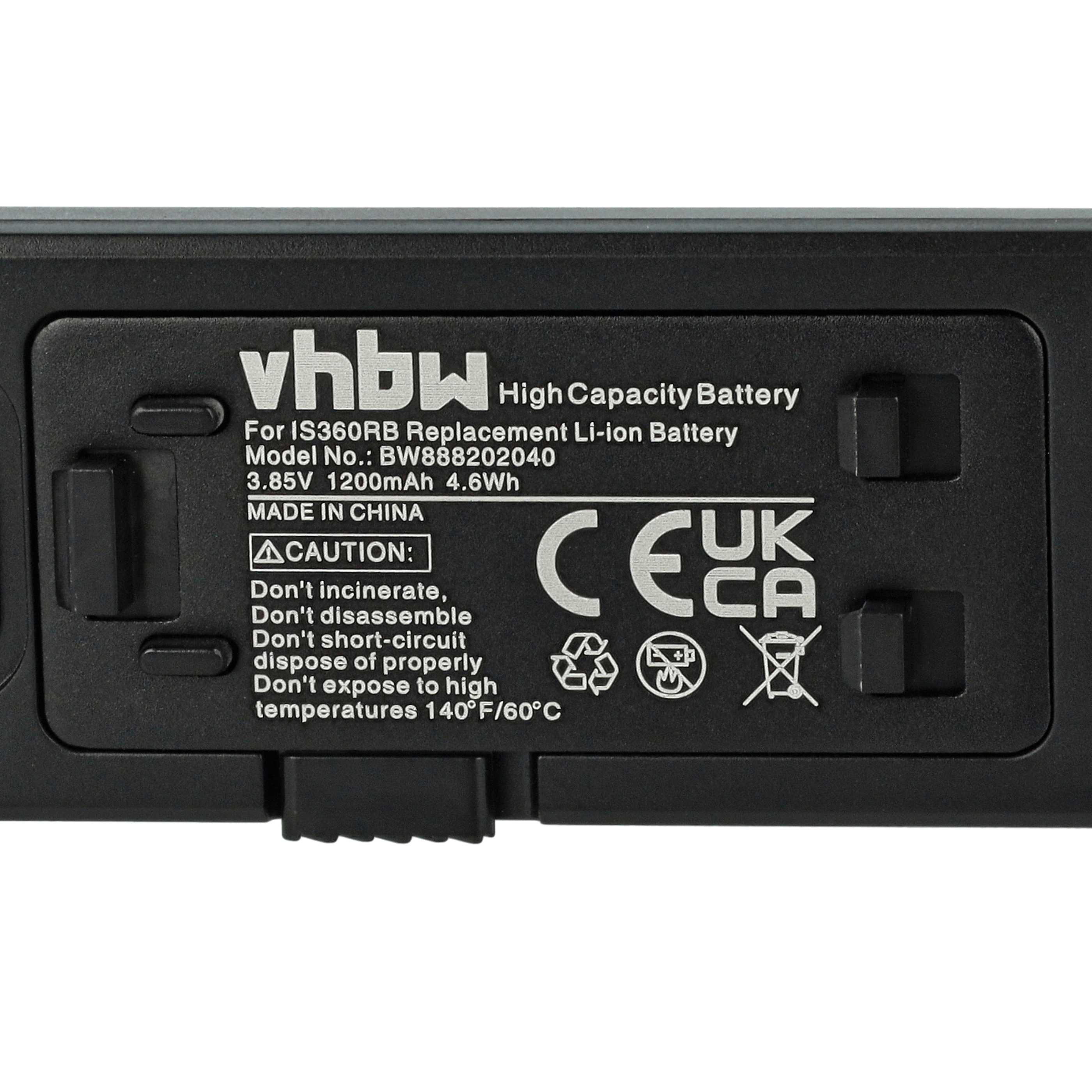 2x Battery replaces Insta360 IS360RB - 1200mAh, 3.85V, Li-Ion