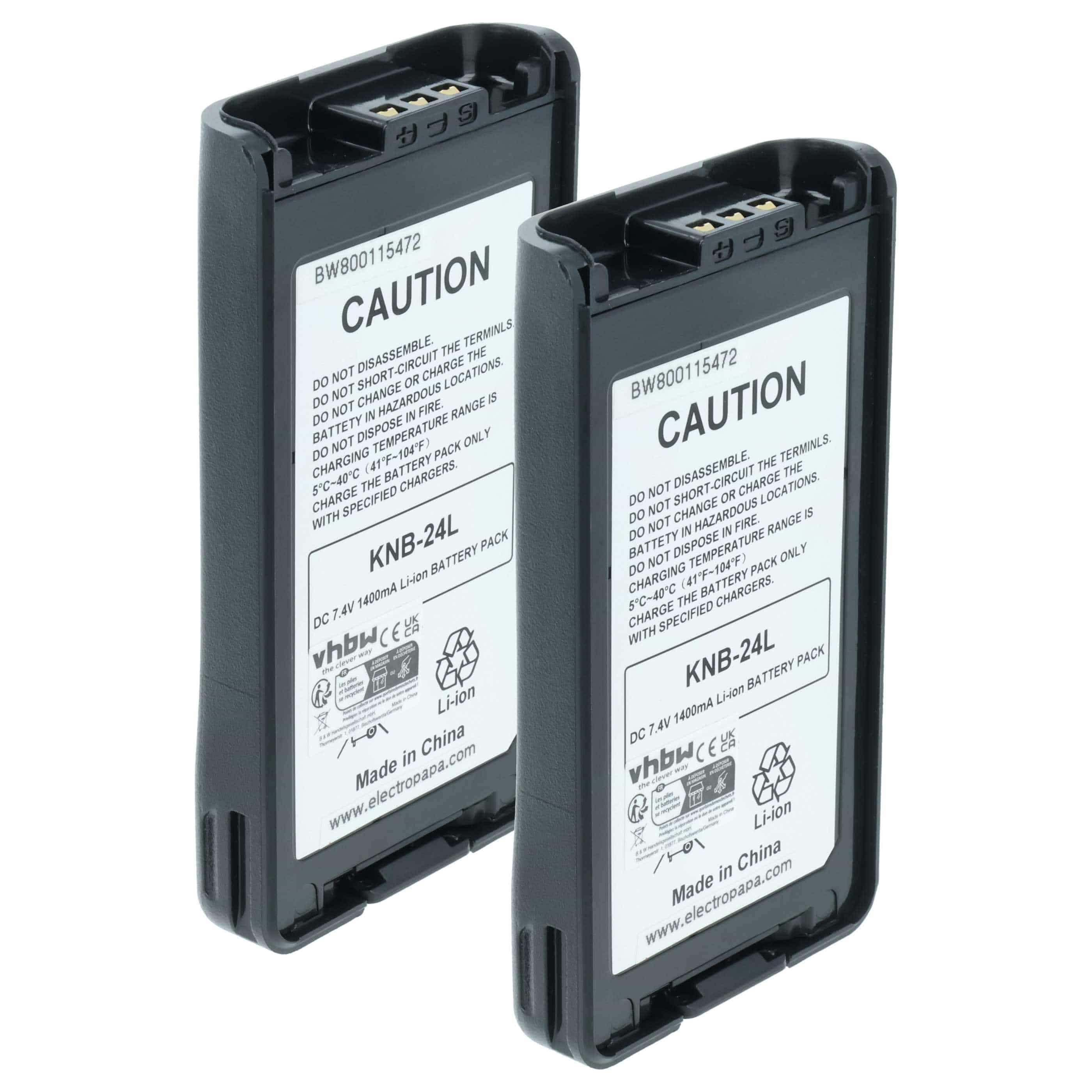 Radio 2x Battery replaces Kenwood KNB-24LX, KNB-24, KNB-24Li, KNB-25A, KNB-25, KNB-24L - 1400 mAh 7.4 V Li-Ion