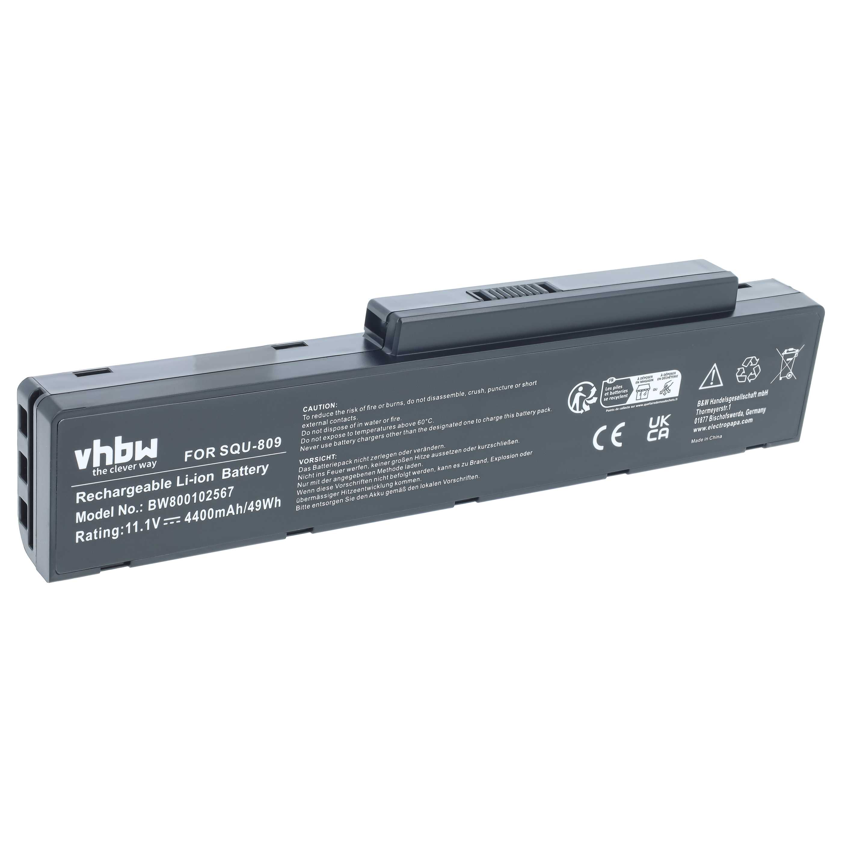 Notebook-Akku als Ersatz für Fujitsu-Siemens 3UR18650-2-T0182 - 4400mAh 11,1V Li-Ion, schwarz