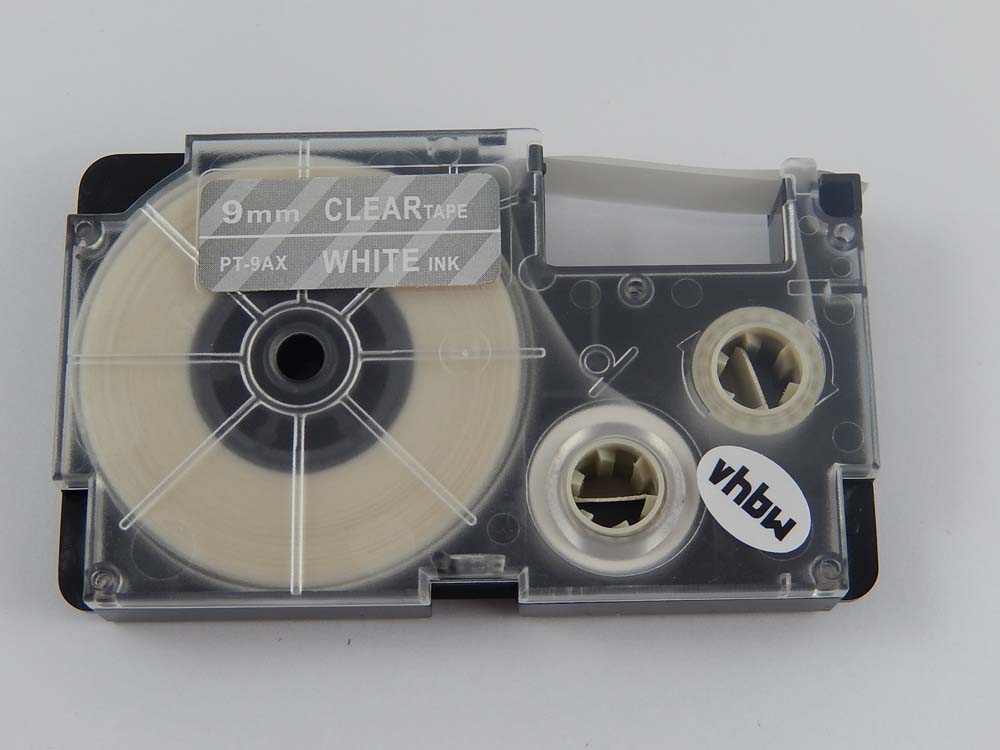 Schriftband als Ersatz für Casio XR-9AX - 9mm Weiß auf Transparent