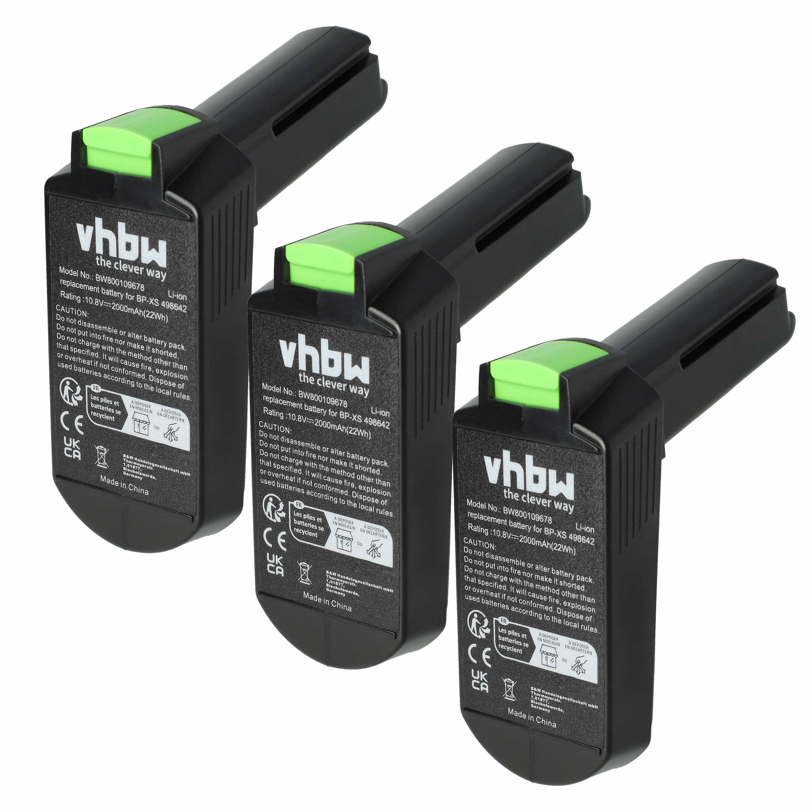 3x Battery replaces Festool 498616, 498338, 498336, 498339 Electric Power Tool - 2000 mAh, 10.8 V, Li-Ion