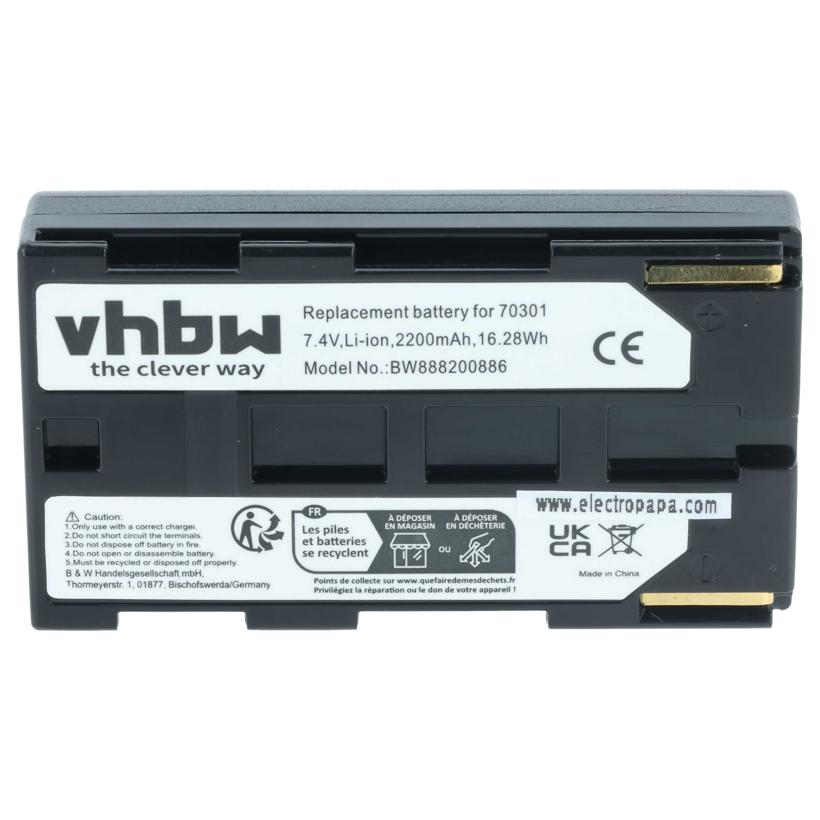 2x Battery replaces Phase One 70301 - 2200mAh, 7.4V, Li-Ion