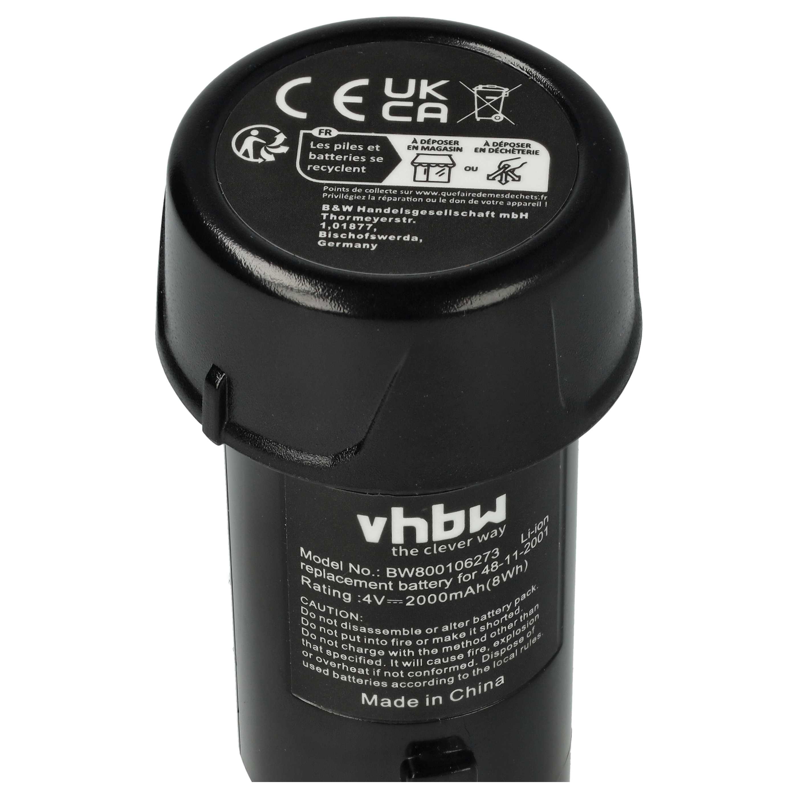 Battery replaces AEG Milwaukee 48-11-0490 Electric Power Tool - 2000 mAh, 4 V, Li-Ion