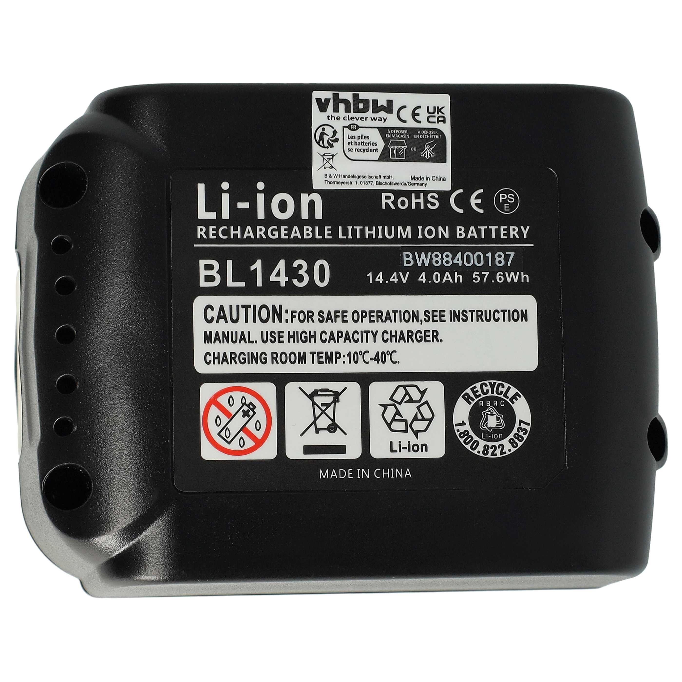 Batterie remplace Makita BL1415G, BL1413G, 196375-4, BL1411G pour outil électrique - 4000 mAh, 14,4 V, Li-ion