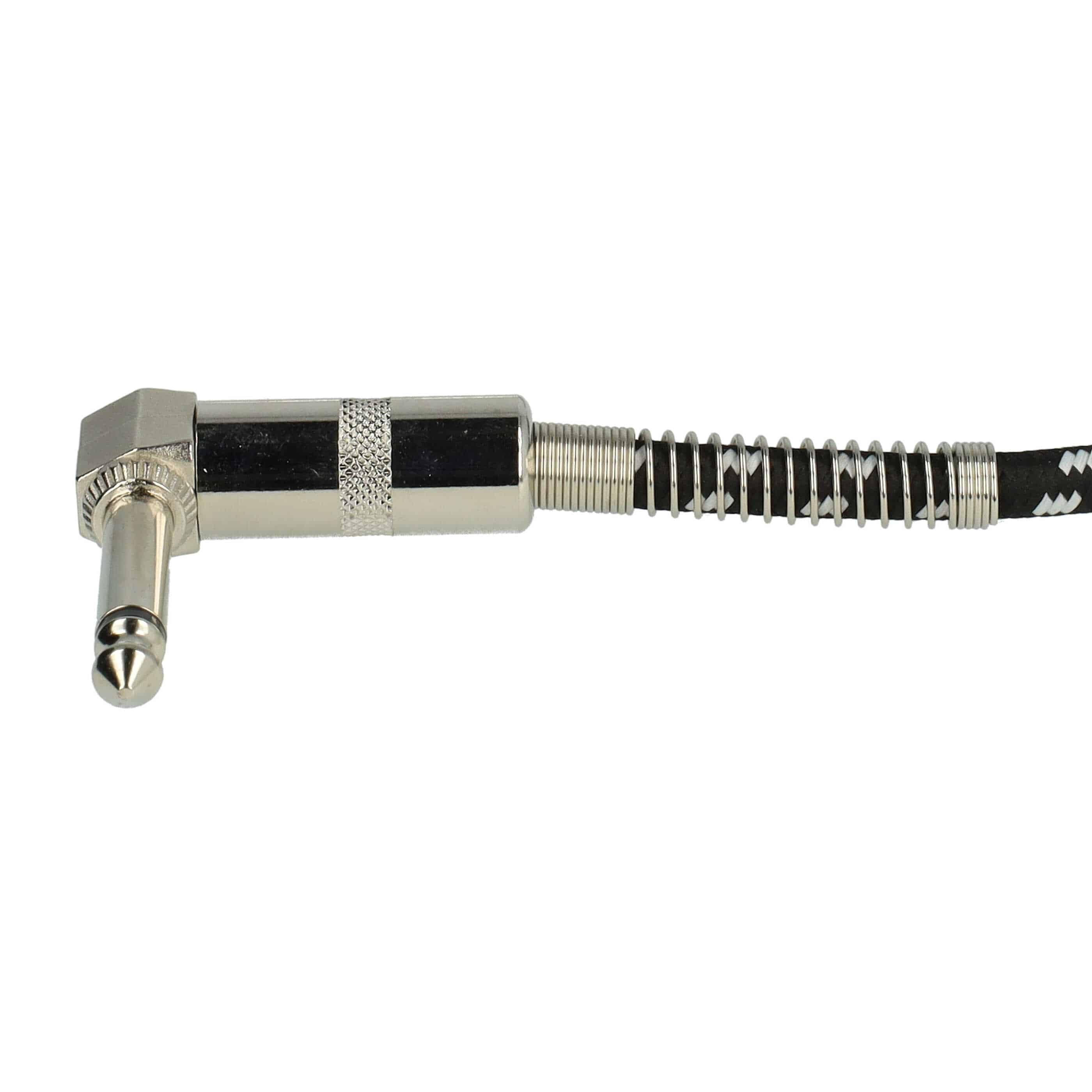 Kabel krosowy do efektów gitarowych 30 cm - kabel gitarowy jack 6,35 mm, kątowy, pleciony, biały / srebrny