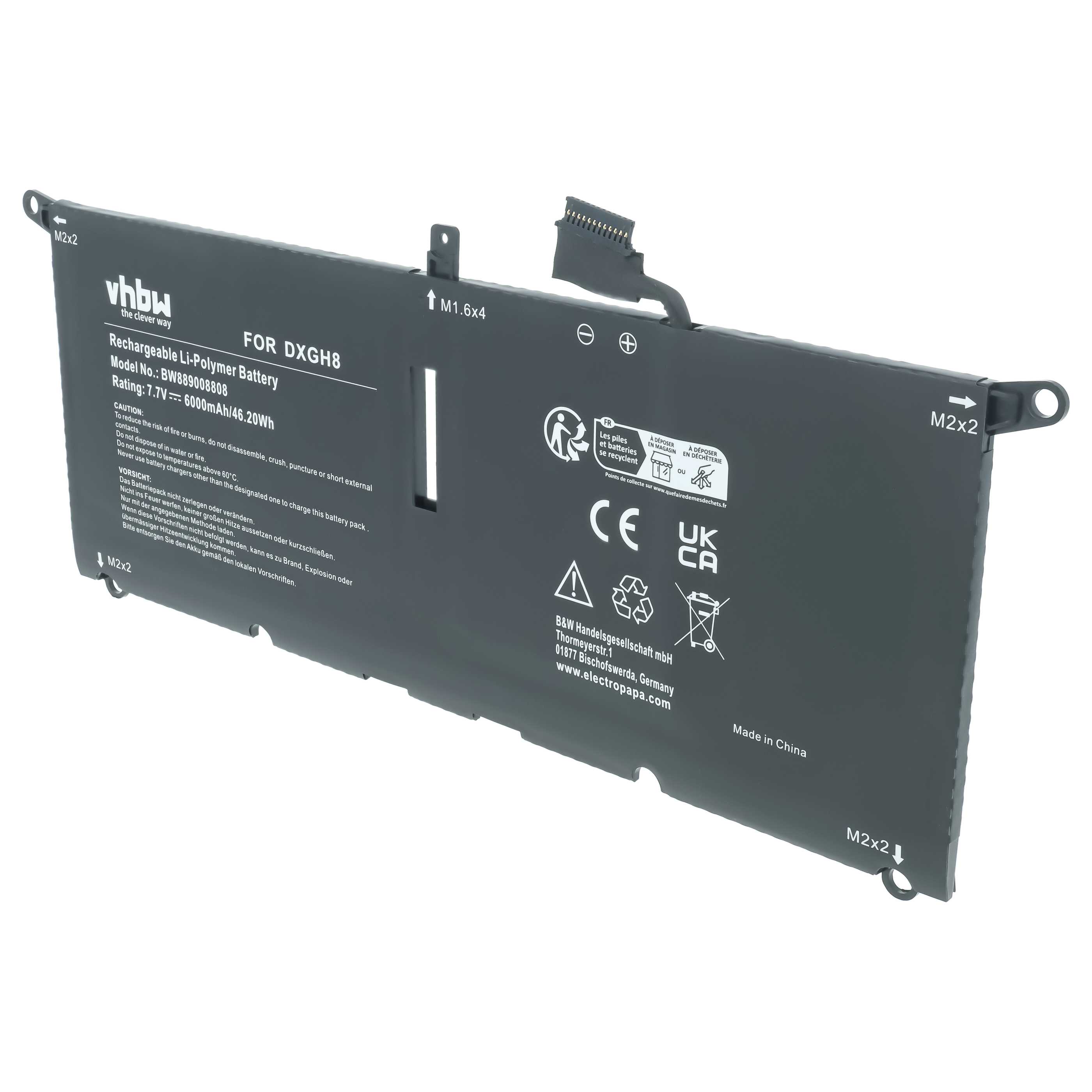 Batería recargable reemplaza Dell DXGH8, G8VCF, 0H754V para notebook - 6000 mAh 7,7 V Li-Polímero