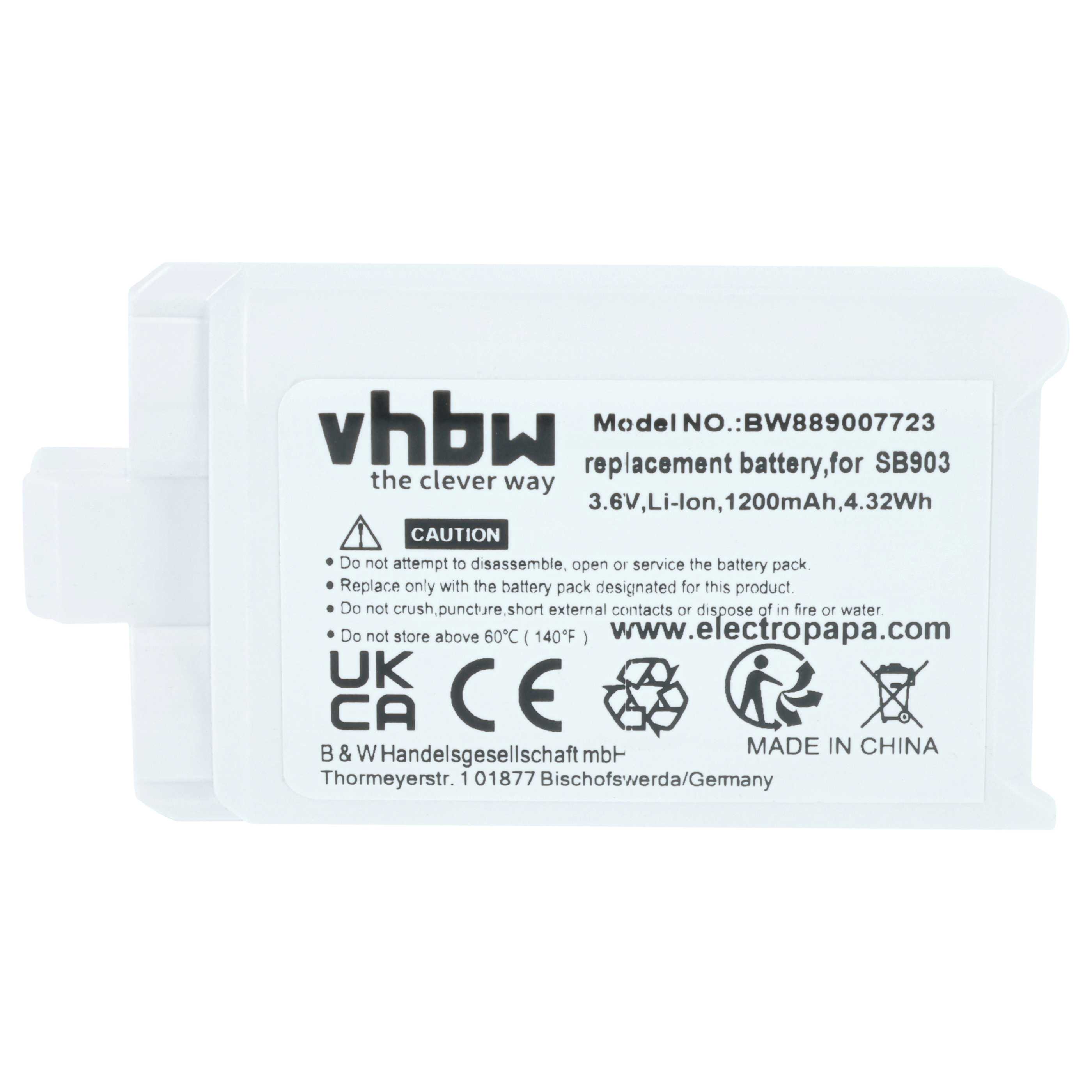 Wireless System 3x Battery replaces Shure SB903 - 1200 mAh 3.7 V Li-Ion