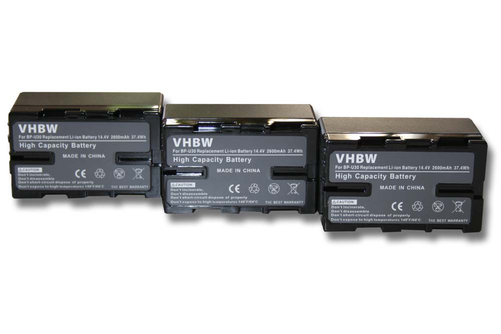 Videocamera 3x Battery replaces Sony BP-U60, BP-U95, BP-U30, BP-U90 - 2600 mAh 14.4 V Li-Ion