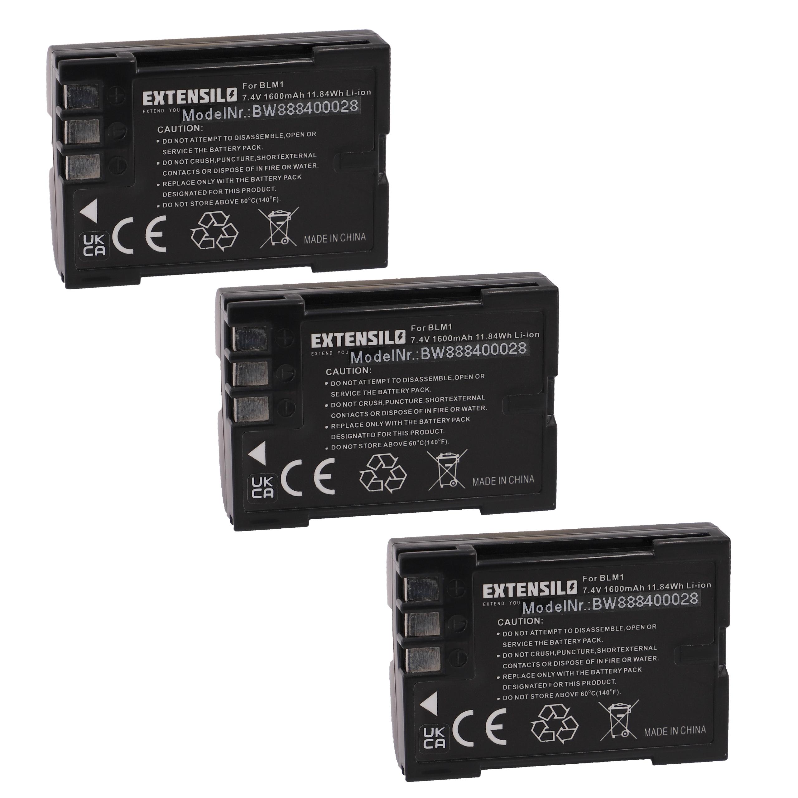 3x Battery replaces Olympus PS-BLM1 - 1600mAh, 7.4V, Li-Ion