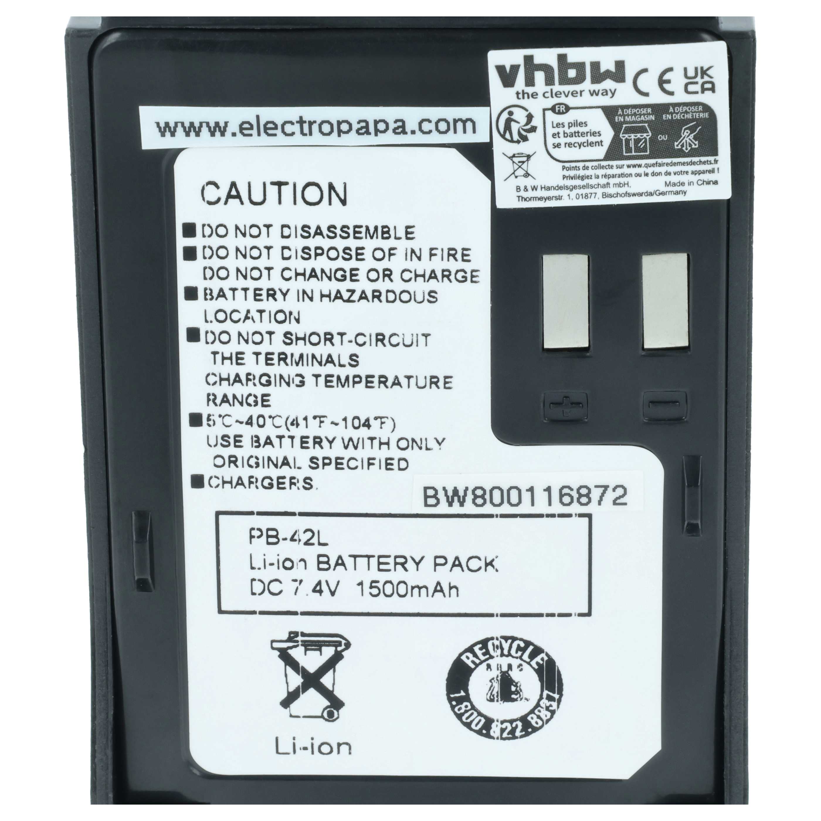 Radio 2x Battery replaces Kenwood PB-42Li, PB-42L, PB-42 - 1500 mAh 7.4 V Li-Ion