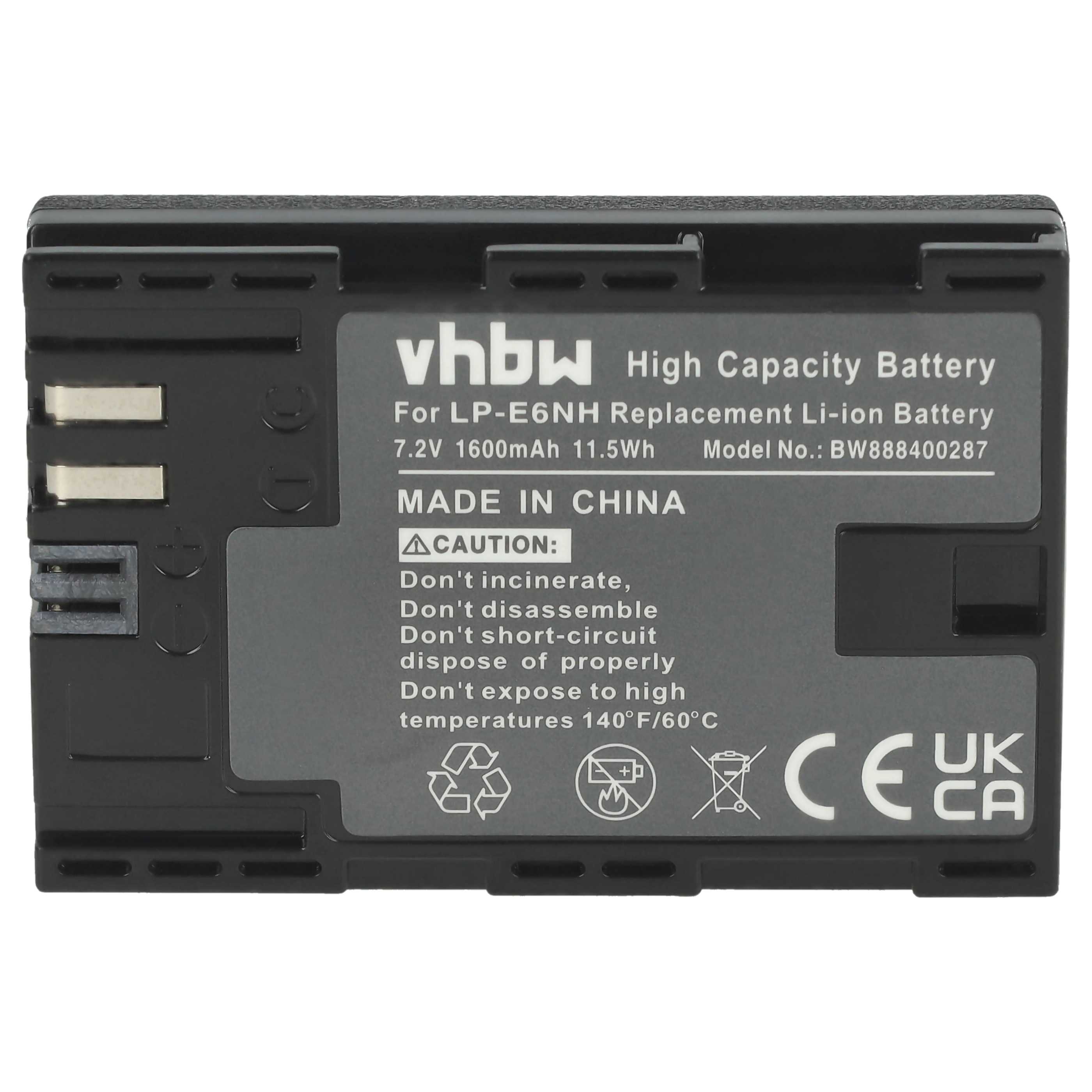 Battery replaces Canon LP-E6, LP-E6NH - 1600mAh, 7.2V, Li-Ion