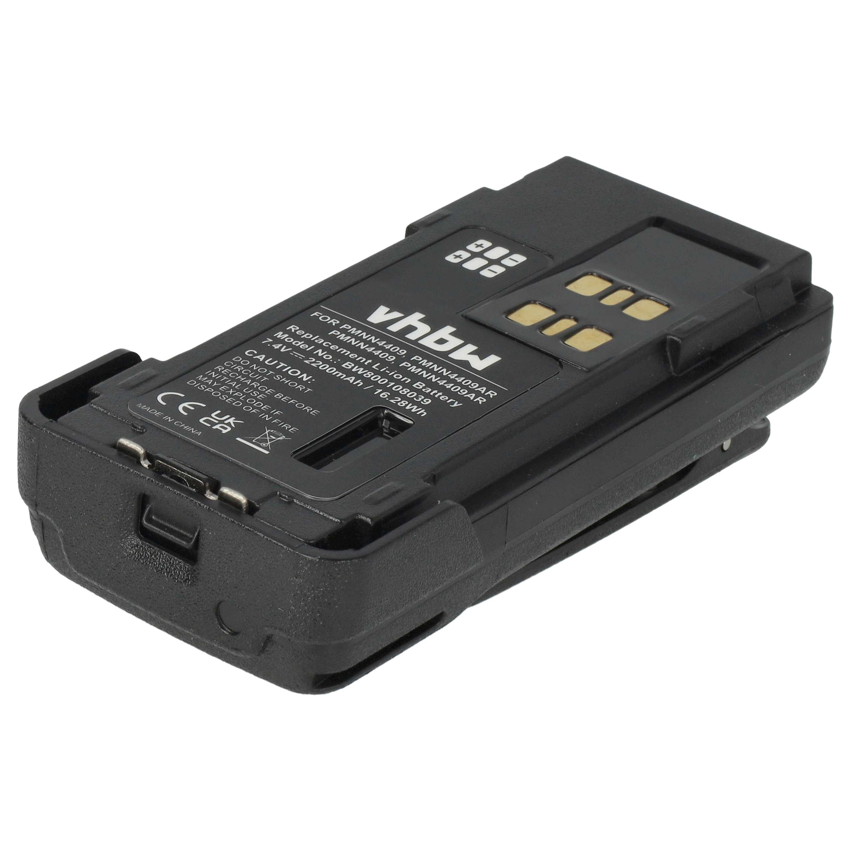 Radio 10x Battery replaces Motorola PMNN4406BR, PMNN4406, PMNN4409 - 2200 mAh 7.4 V Li-Ion + Belt Clip