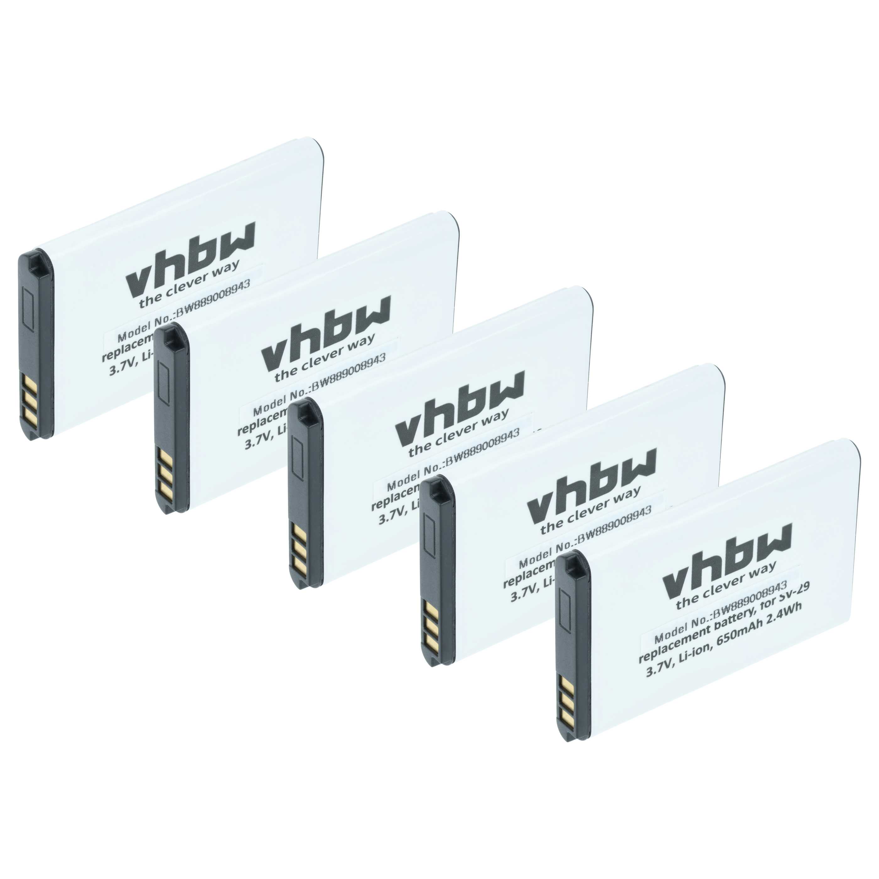 5x Akumulator do telefonu smartfona zamiennik Alcatel RTR001F01, 10000058 - 650 mAh 3,7 V Li-Ion