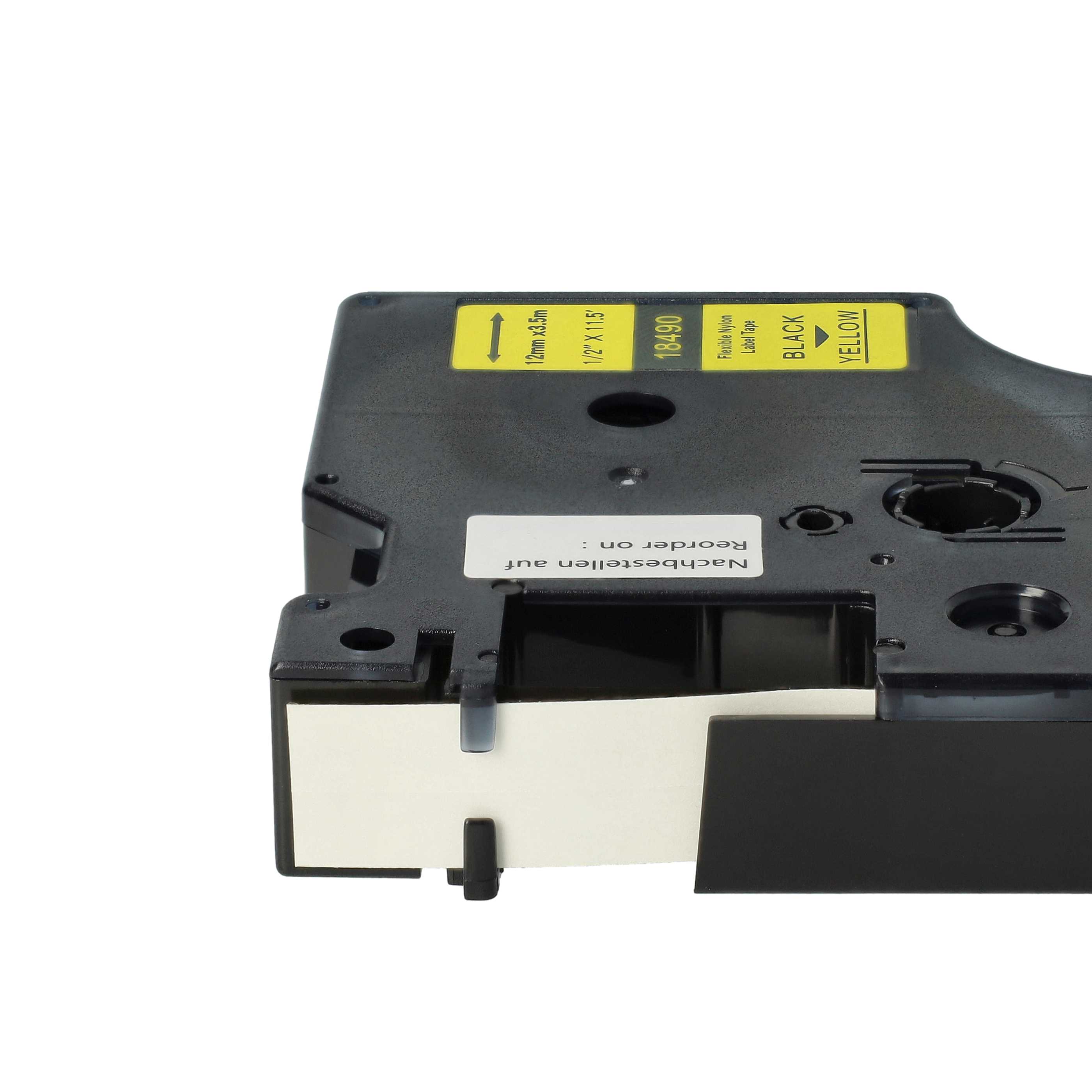 Label Tape replaces Dymo 18490 - 12 mm Black to Yellow, Nylon
