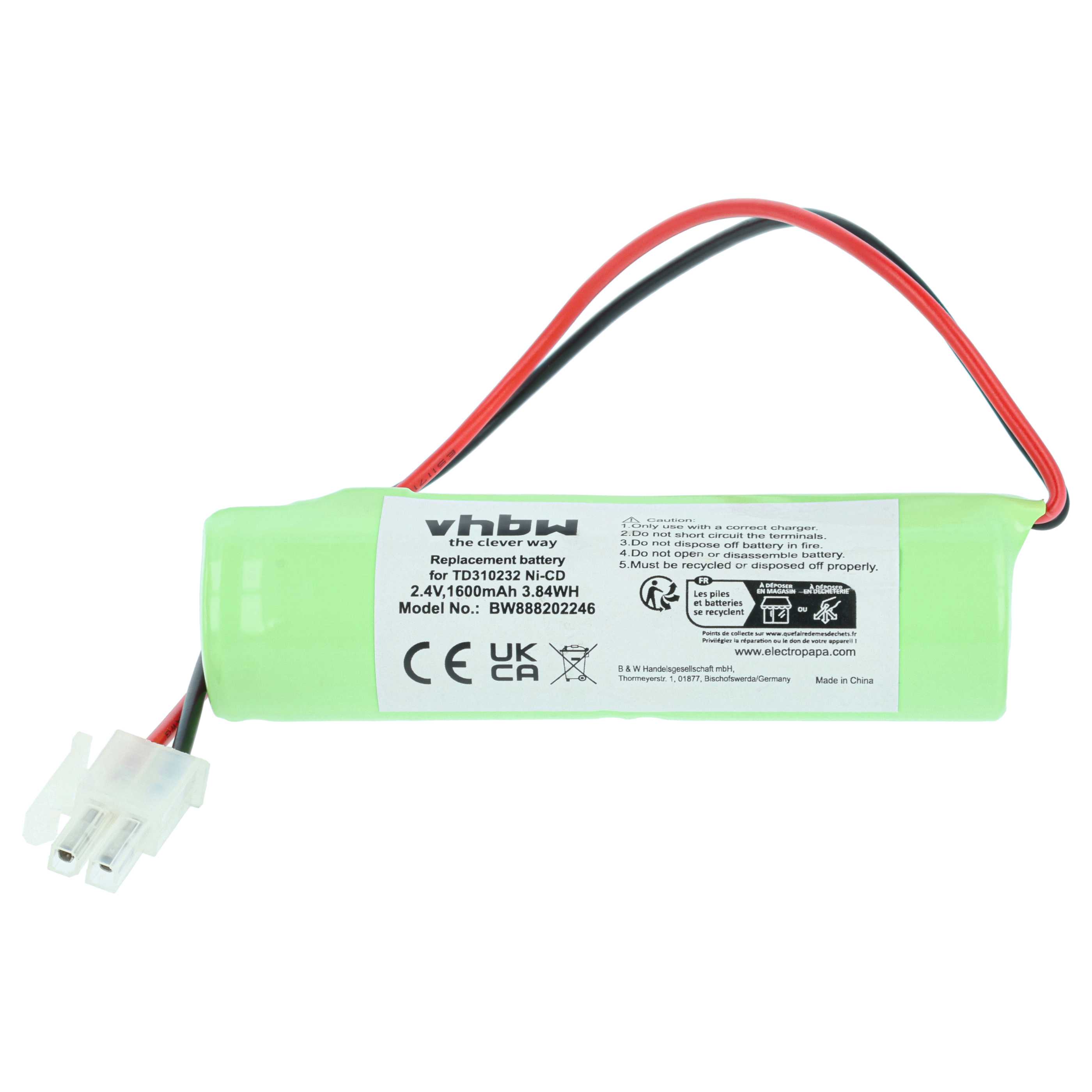 Emergency Light Battery replaces Schneider TD310232 - 1600 mAh 2.4 V NiCd