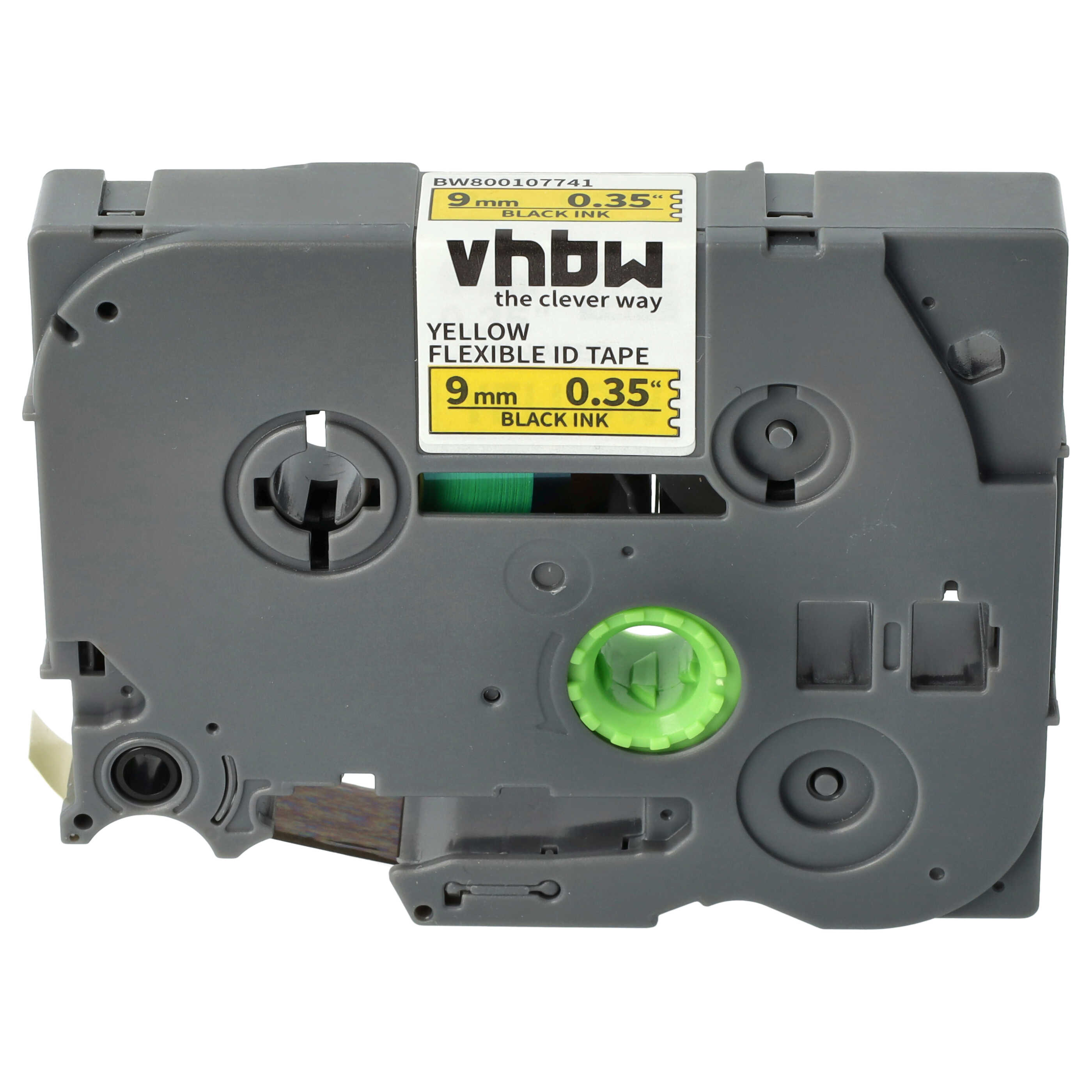 Label Tape as Replacement for Brother TZE-FX621 - 9 mm Black to Yellow, Flexible