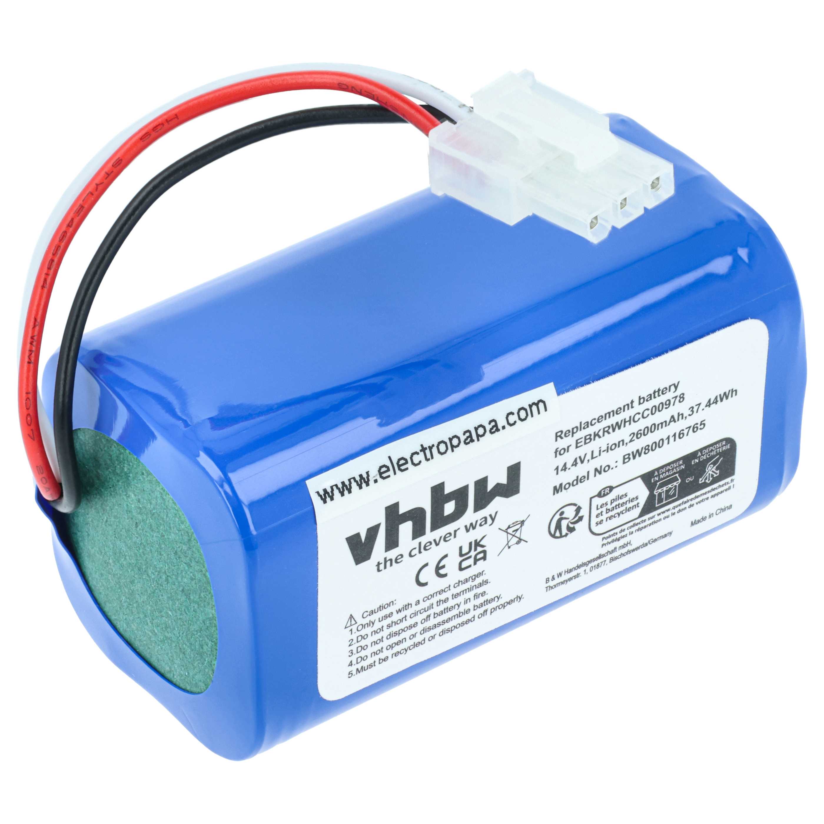 Battery replaces Miele 9702922 for Miele 2600mAh, 14.4V, Li-Ion