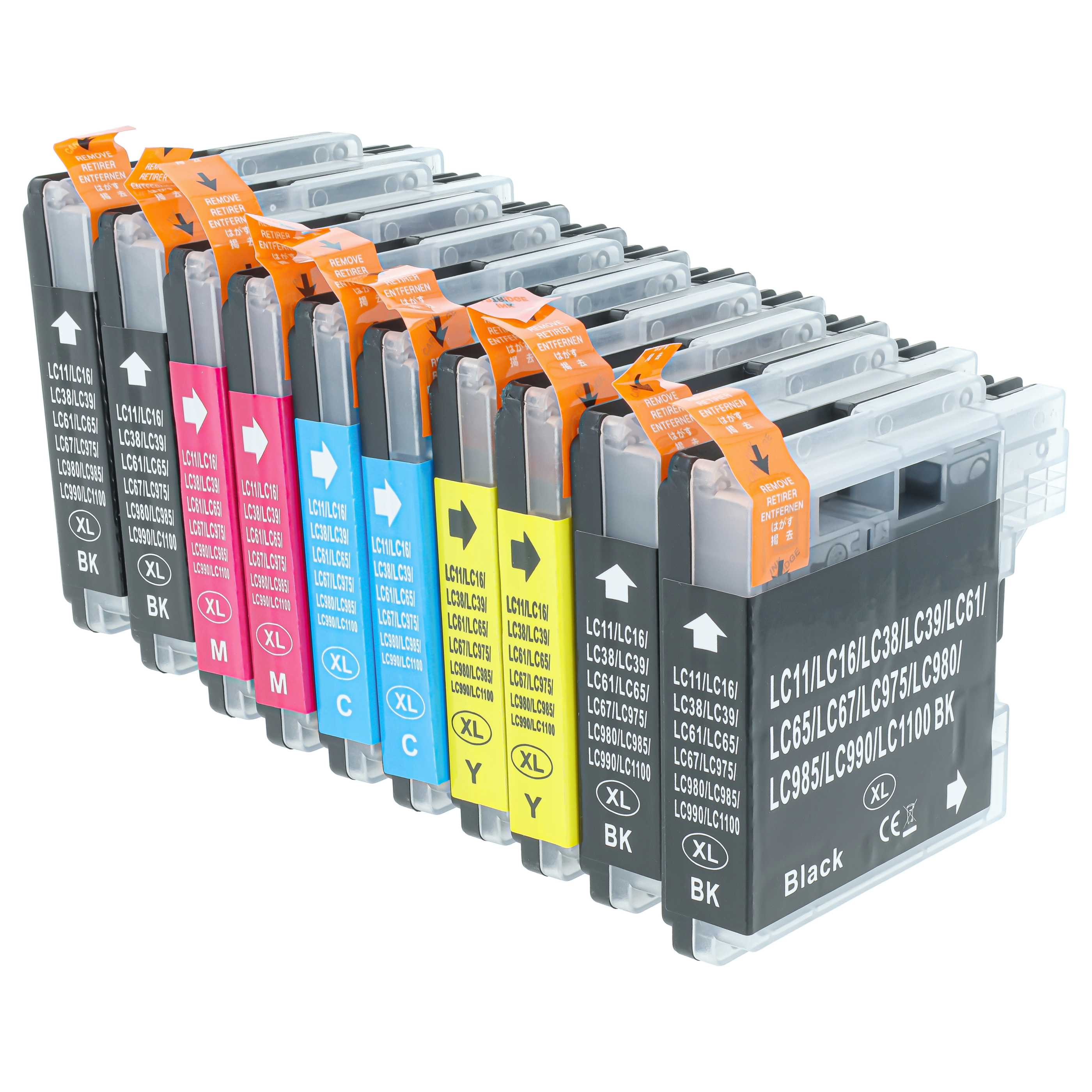 10x Set cartucce di inchiostro sostituisce Brother LC1100, LC985, LC980 per stampante - B/C/M/Y 208 ml