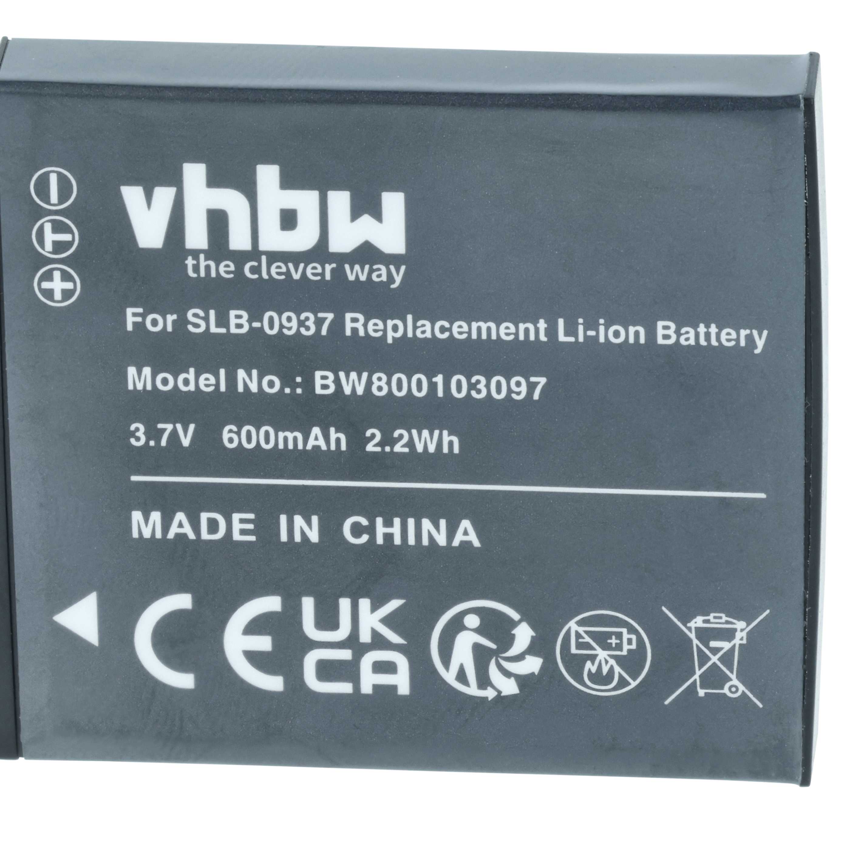 3x Battery replaces Samsung SLB-0937 - 600mAh, 3.7V, Li-Ion