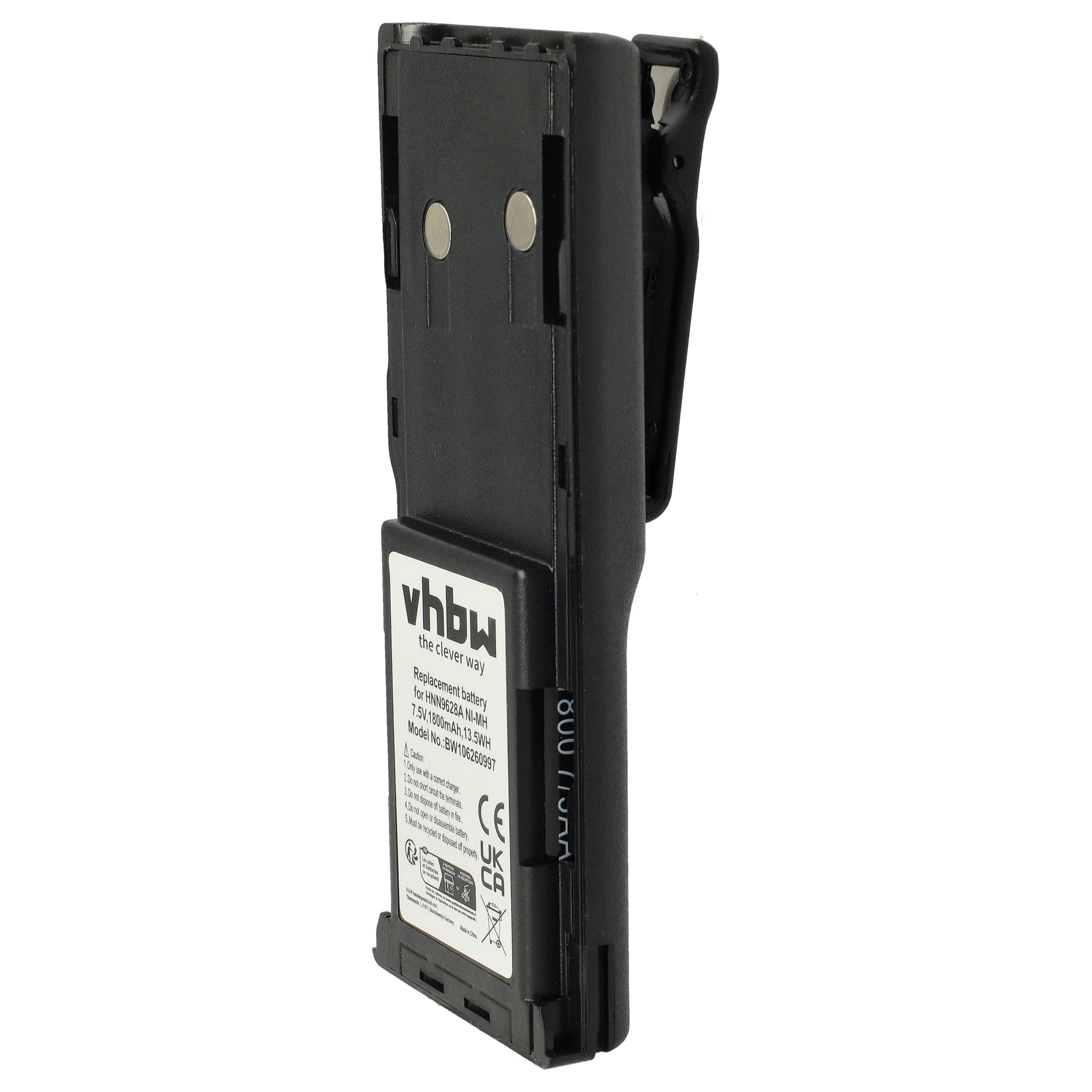 Radio 10x Battery replaces Motorola HNN8133C, HNN9628A, HNN8308A, HNN9628 - 1800 mAh 7.5 V NiMH + Belt Clip