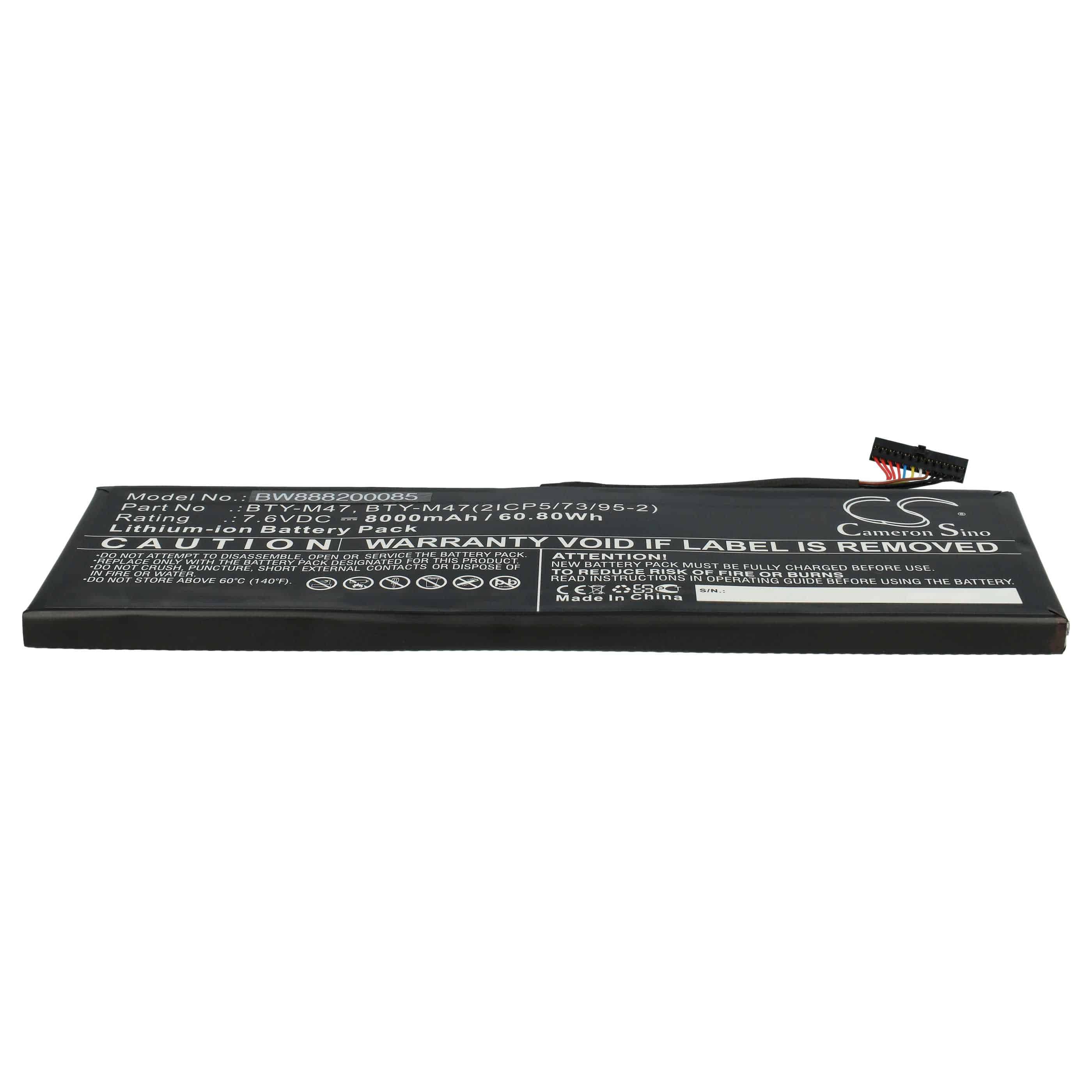 Batería reemplaza MSI BTY-M47 para notebook MSI - 8060 mAh 7,6 V Li-Ion negro
