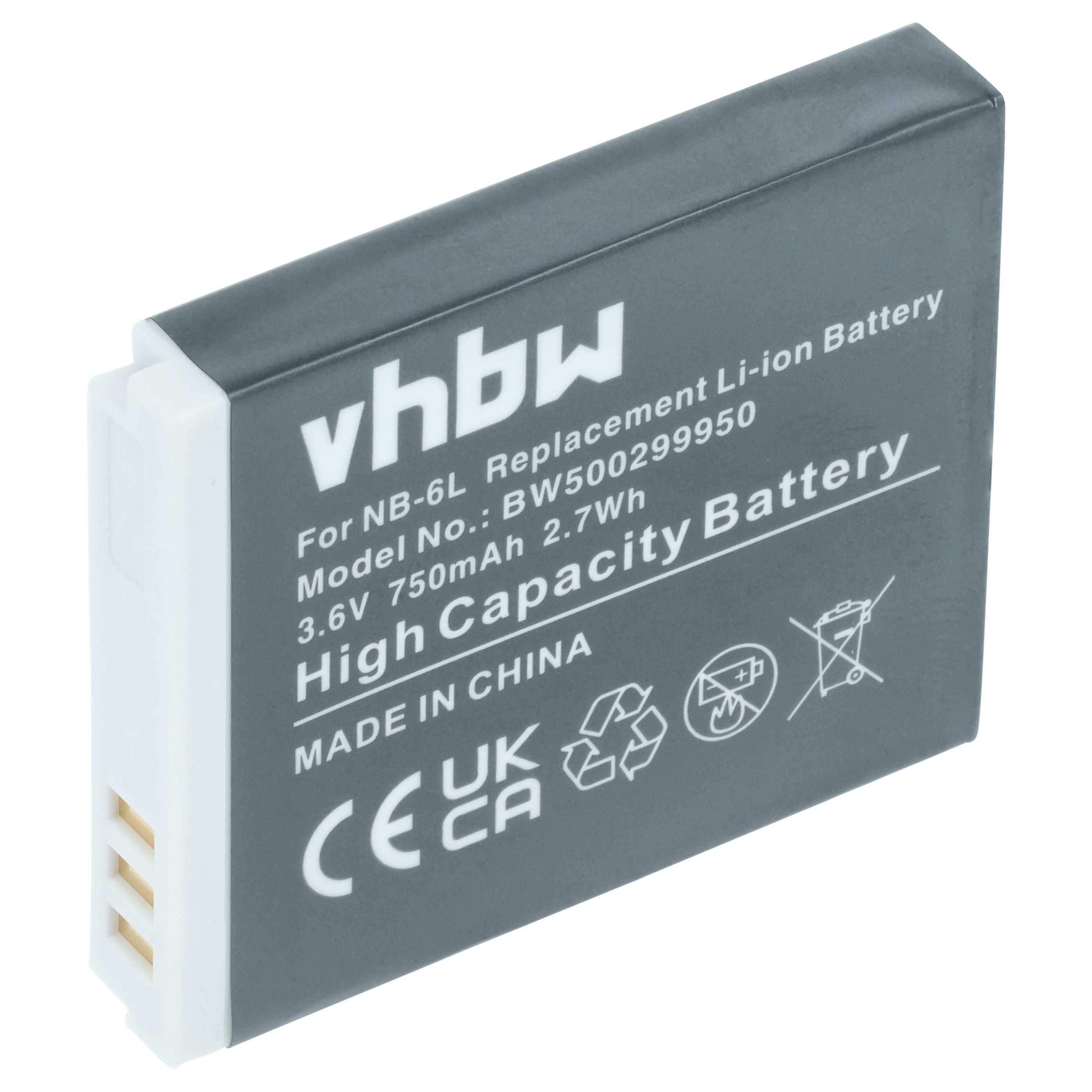 3x Battery replaces Canon NB-6L - 750mAh, 3.6V, Li-Ion