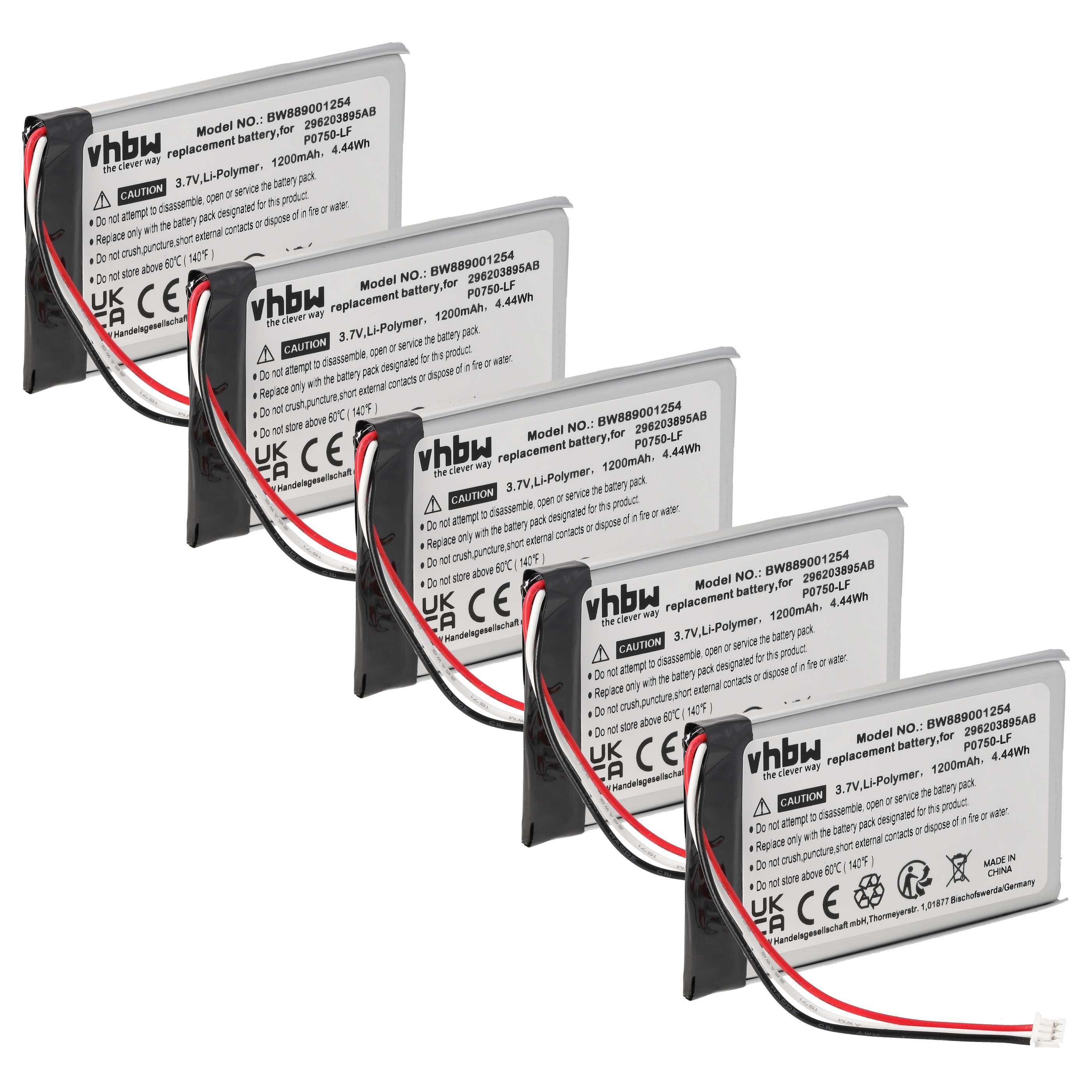 Card Reader 5x Battery replaces Ingenico 296203895AB, P0750-LF - 1200 mAh 3.7 V Li-polymer
